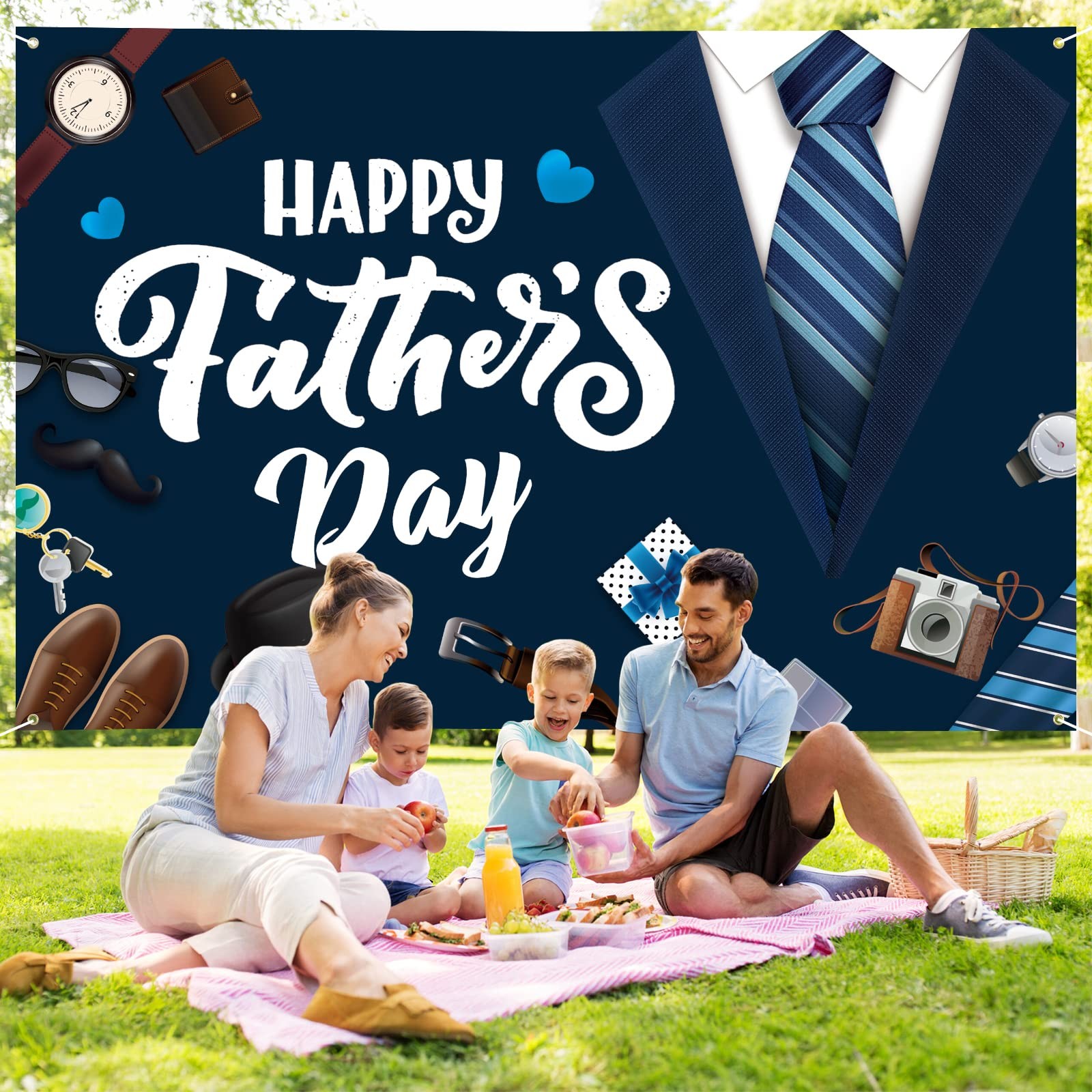 Large Fathers Day Banner Decorations 72″ x 48″ Happy Father’s Day Backdrop Suit