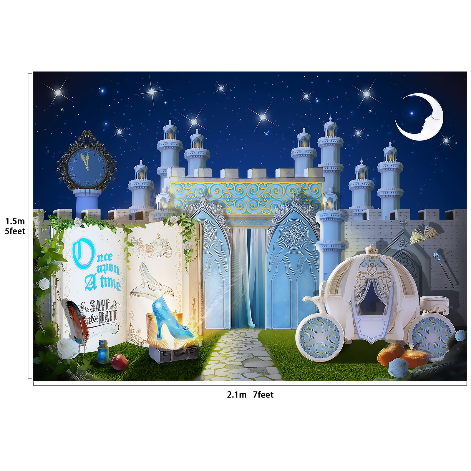 Fairytale Storybook Princess Castle Night Party Backdrop Scene Setters 7×5 feet