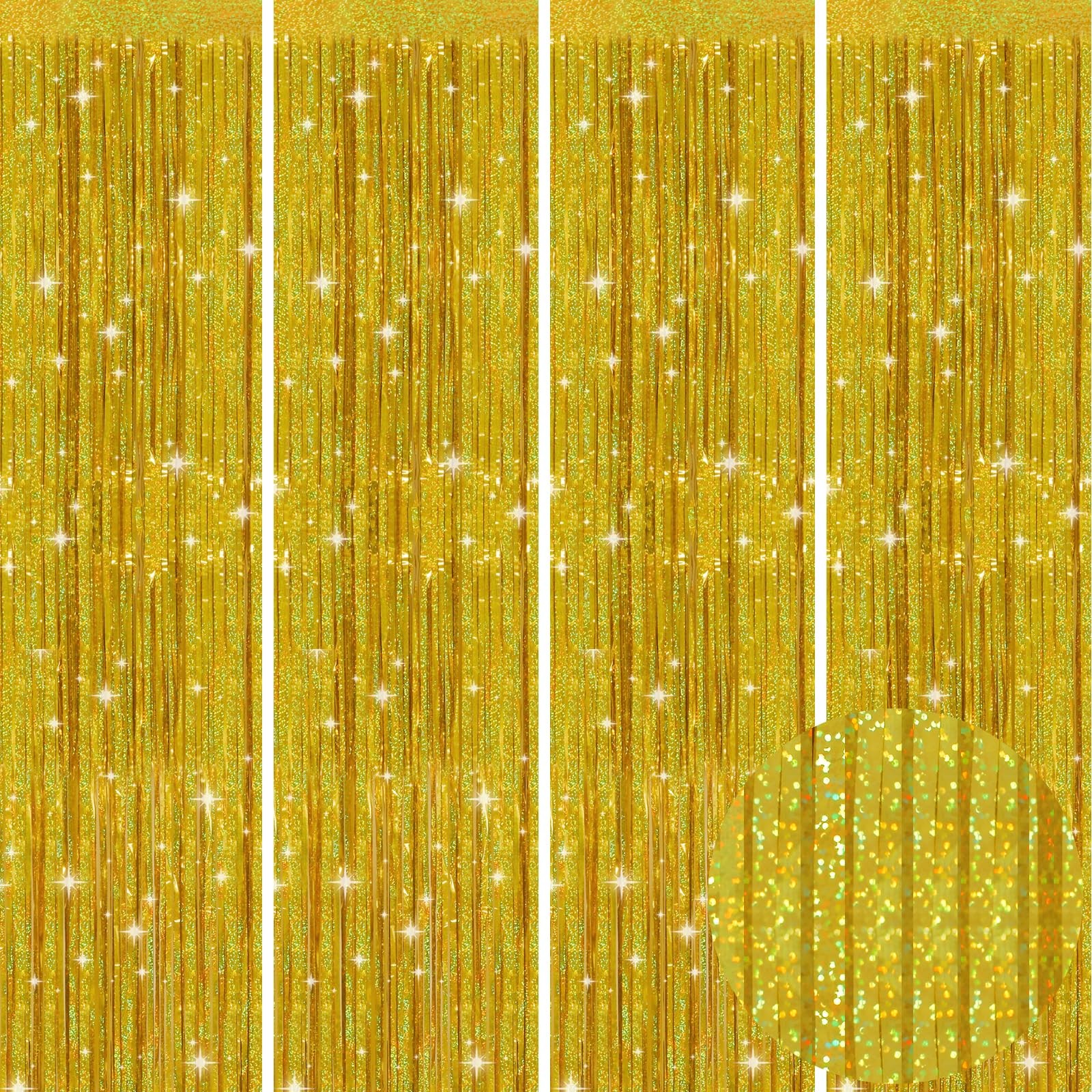 4 Pack Gold Foil Fringe Tinsel Backdrop Curtains for Birthday Bachelorette