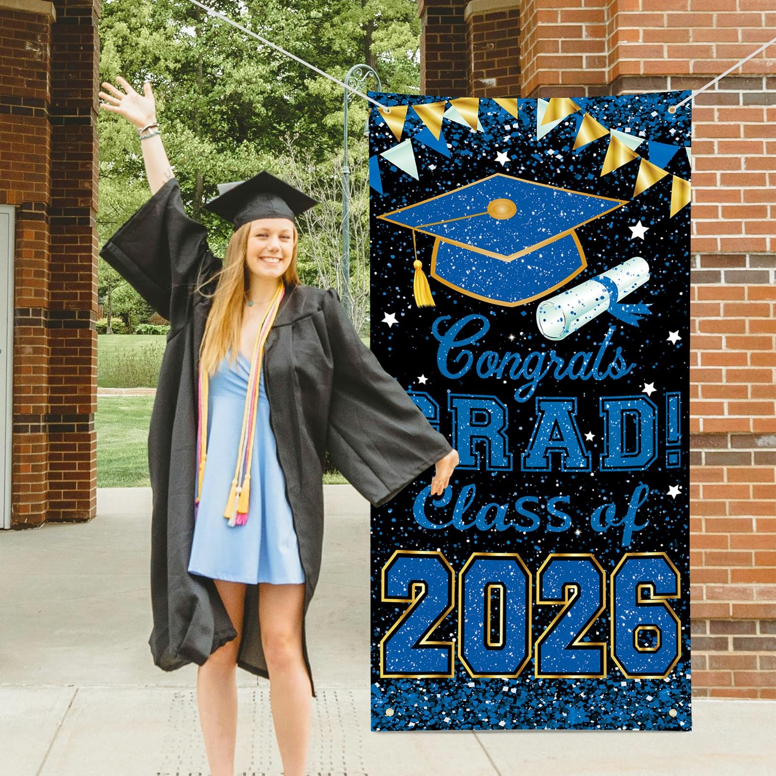 73 x 36 Inch Congrats Grad Class of 2026 Sign Banner 73 x 36 inches, Blue