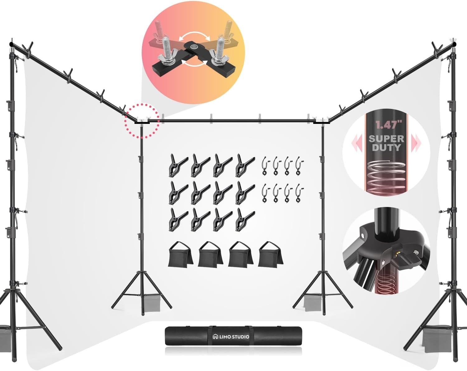 LimoStudio [Super Duty] 30.3 x 10.4 ft. Triple Extended Crossbar Backdrop Stands