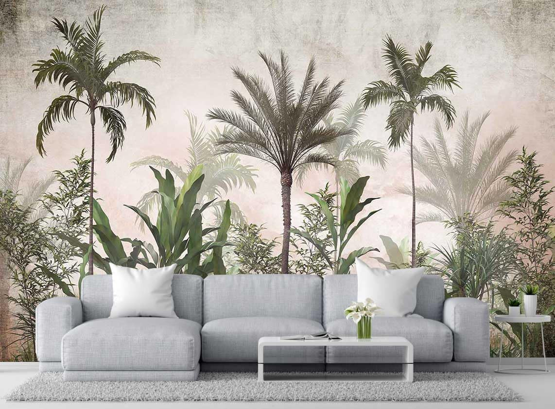 Lush Tropical Greenery Wall Mural – Stunning Sofa & TV Backdrop Decor