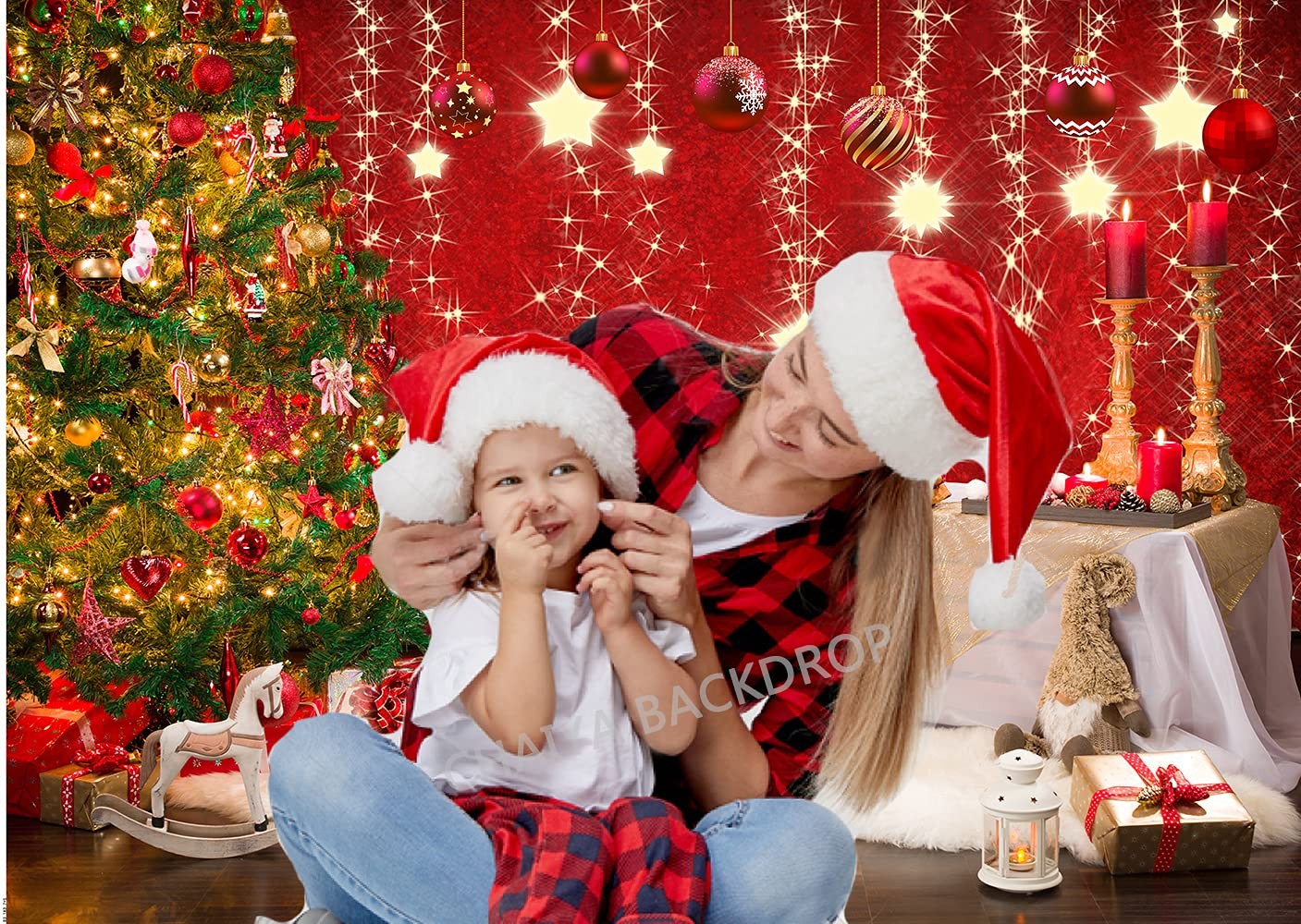 7x5ft Red Christmas Backdrop Family Kids New Year Party Decorations Photo