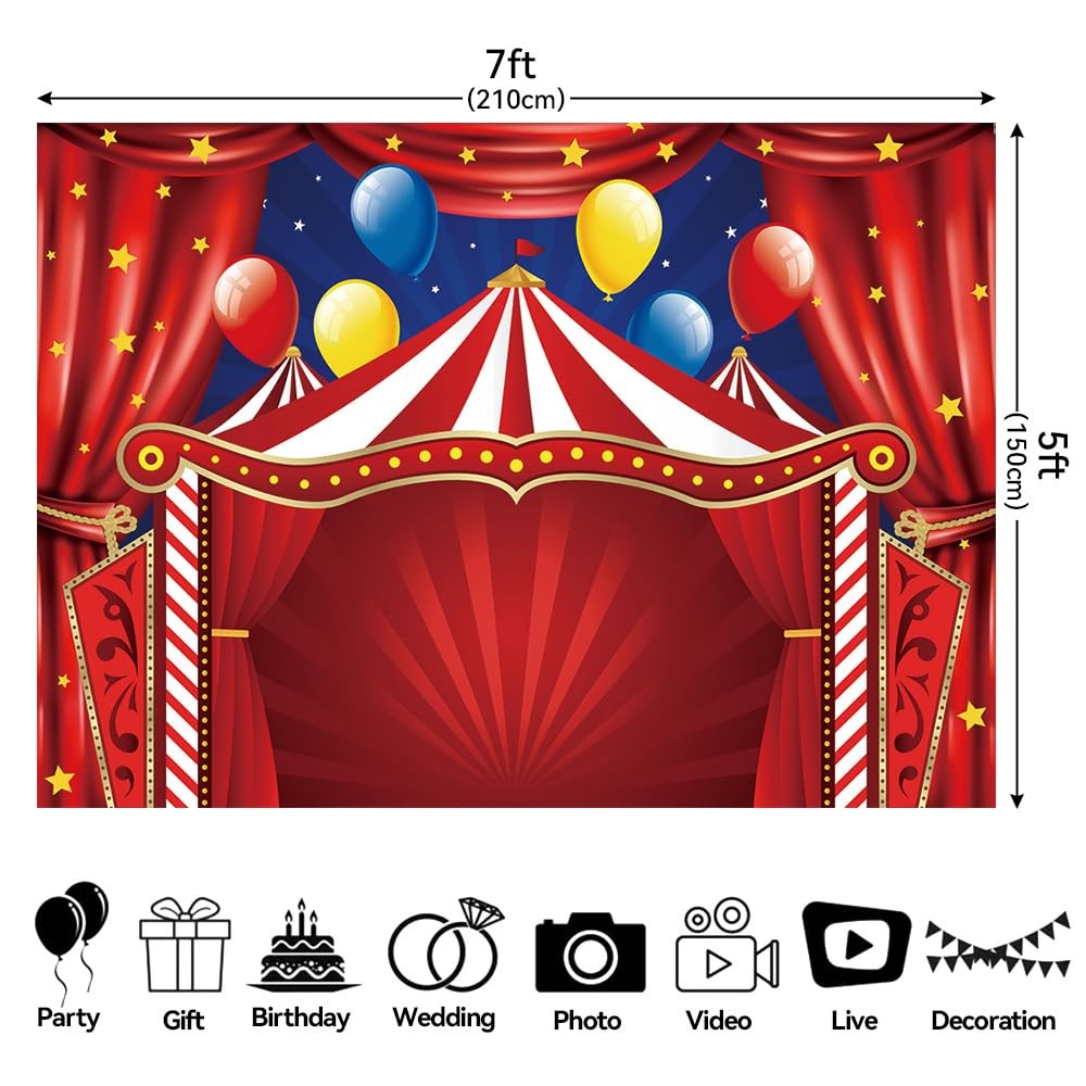 DOTOOMA 7X5FT Circus Carnival Theme Party Photo Backdrop 7×5 FT, Red