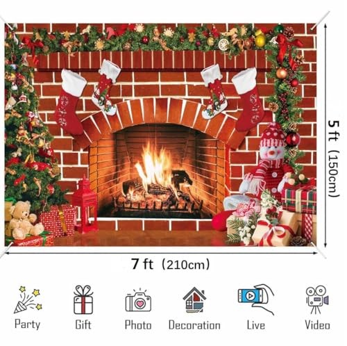 7x5ft Christmas Fireplace Backdrop for Photography Red Brick Wall 7X5ft