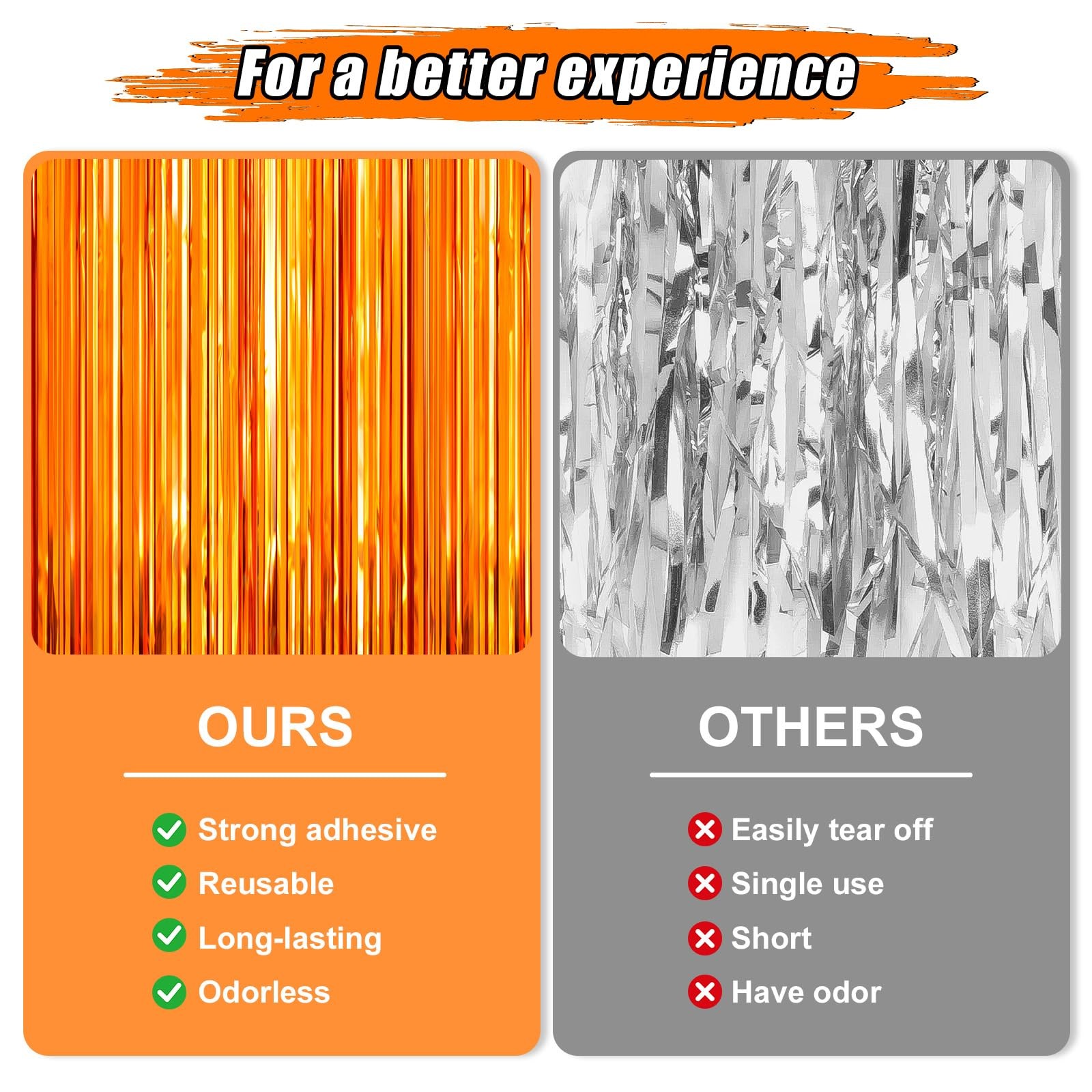2 PCS Orange Tinsel Foil Fringe Curtain Backdrop Door Streamers Party Decor