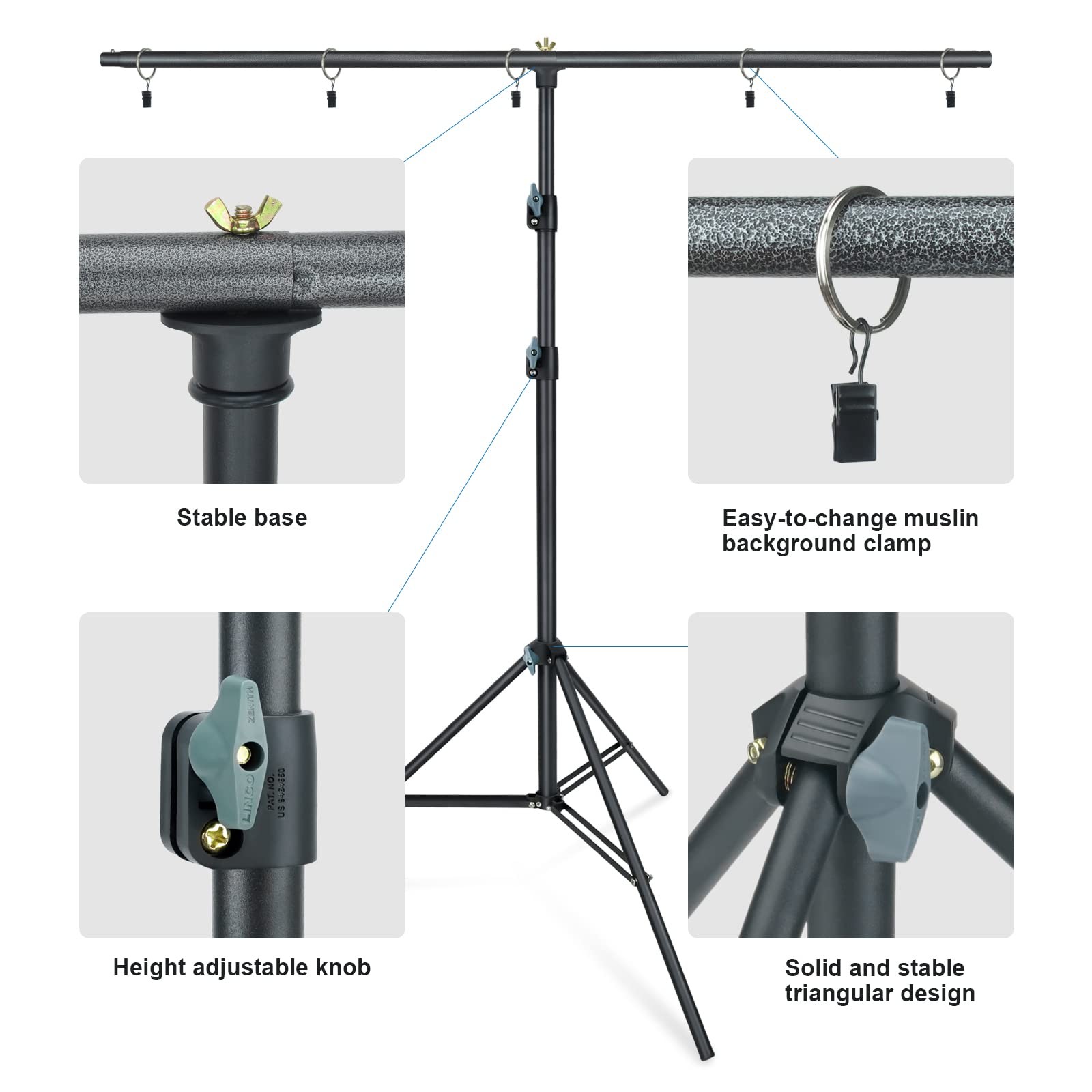 Lincostore Zenith Portable T-Shape Background Backdrop Stand Kit 1.5x2m – 1.5…