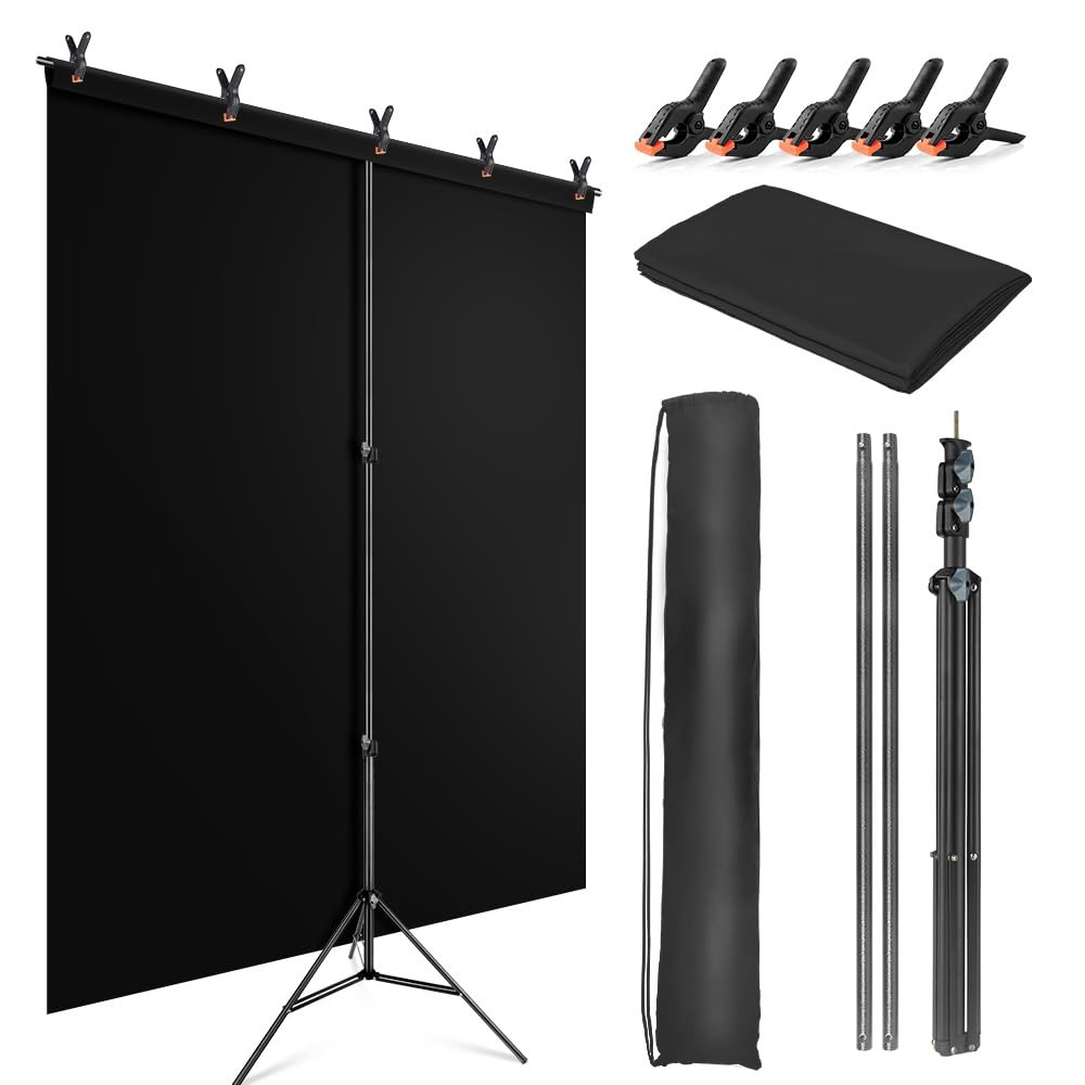 Black Backdrop Background with Stand for Photoshoot, 5×6.5ft Black Photo Back…