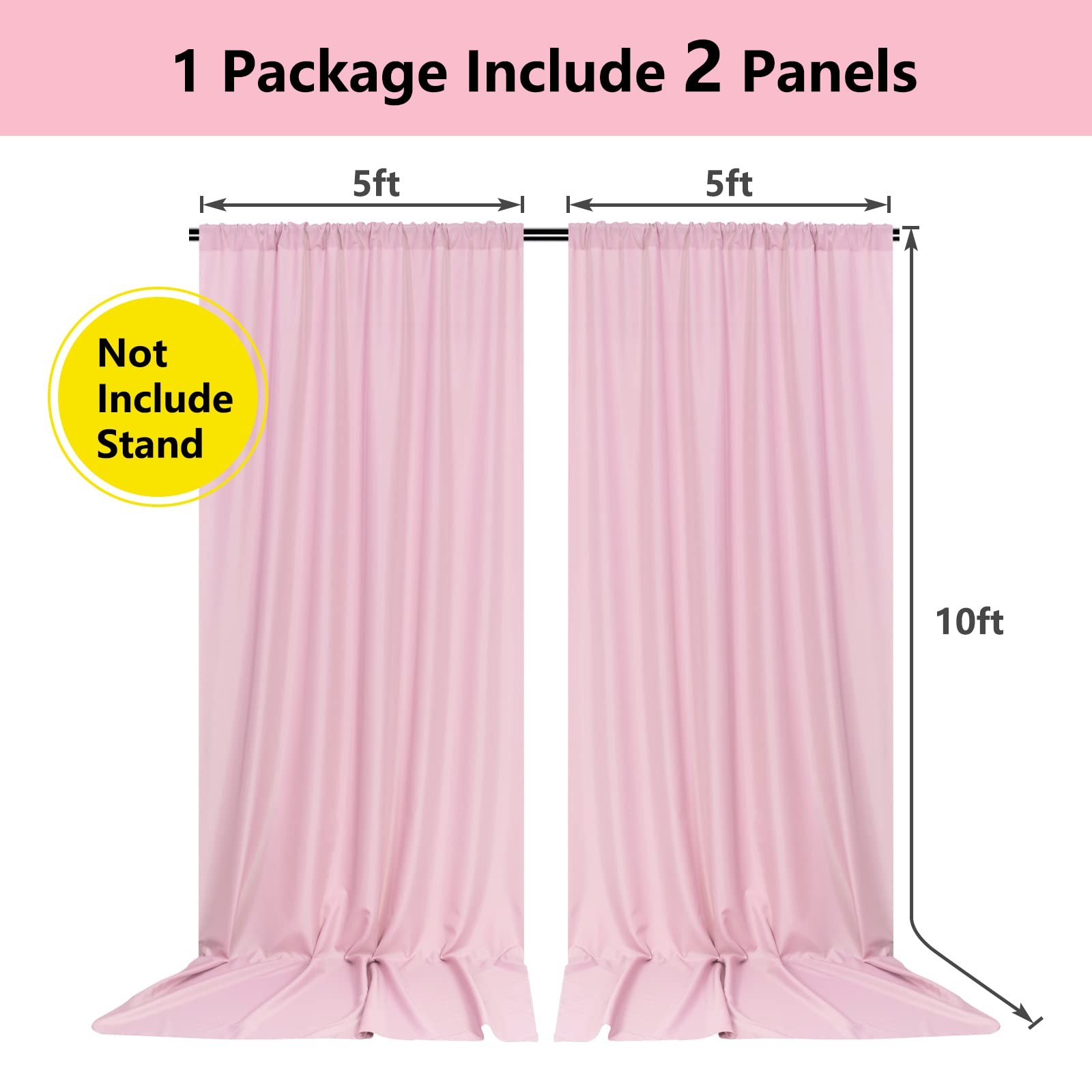 2 PCS 5×10 Ft Pink Backdrop Curtain Rod Pocket Photo Drapes Privacy Fabric