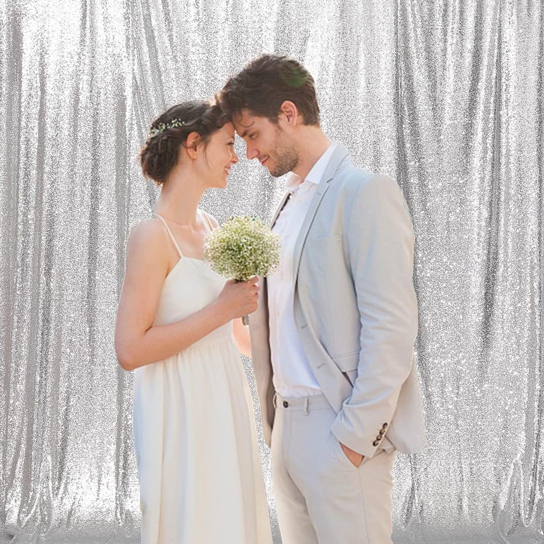 Silver Sequin Photo Backdrop Curtain 6FT x 8FT Birthday Wedding Party Decor