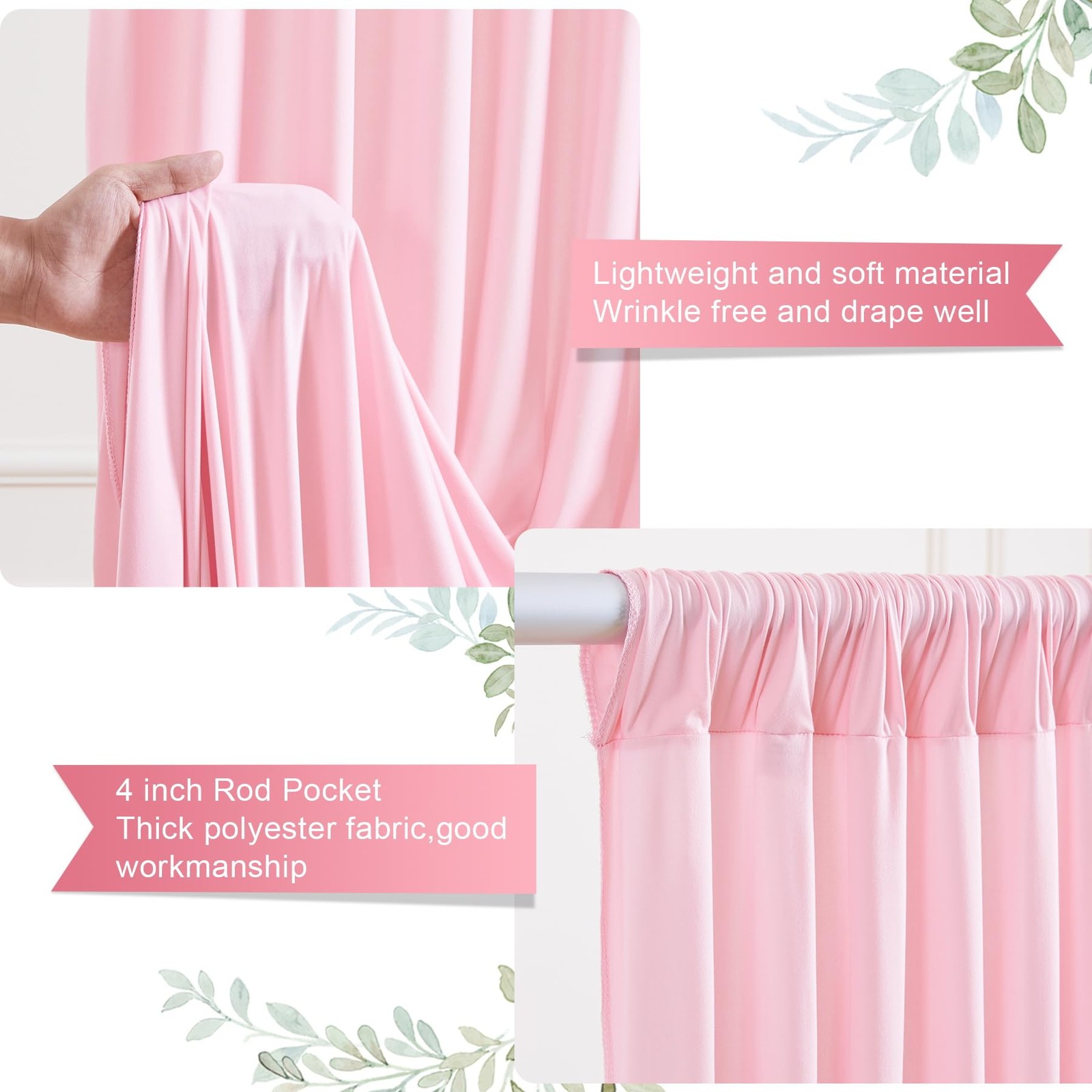 Best 8 x 10 ft Baby Pink Backdrop Curtains Photo Background Panels Wrinkle Free