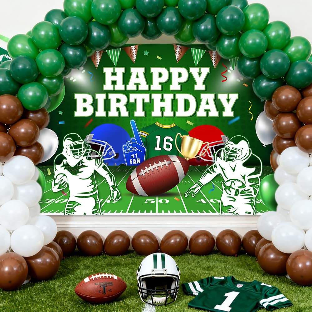 AIBIIN Football Happy Birthday Backdrop Banner Football Party Decorations Bow…