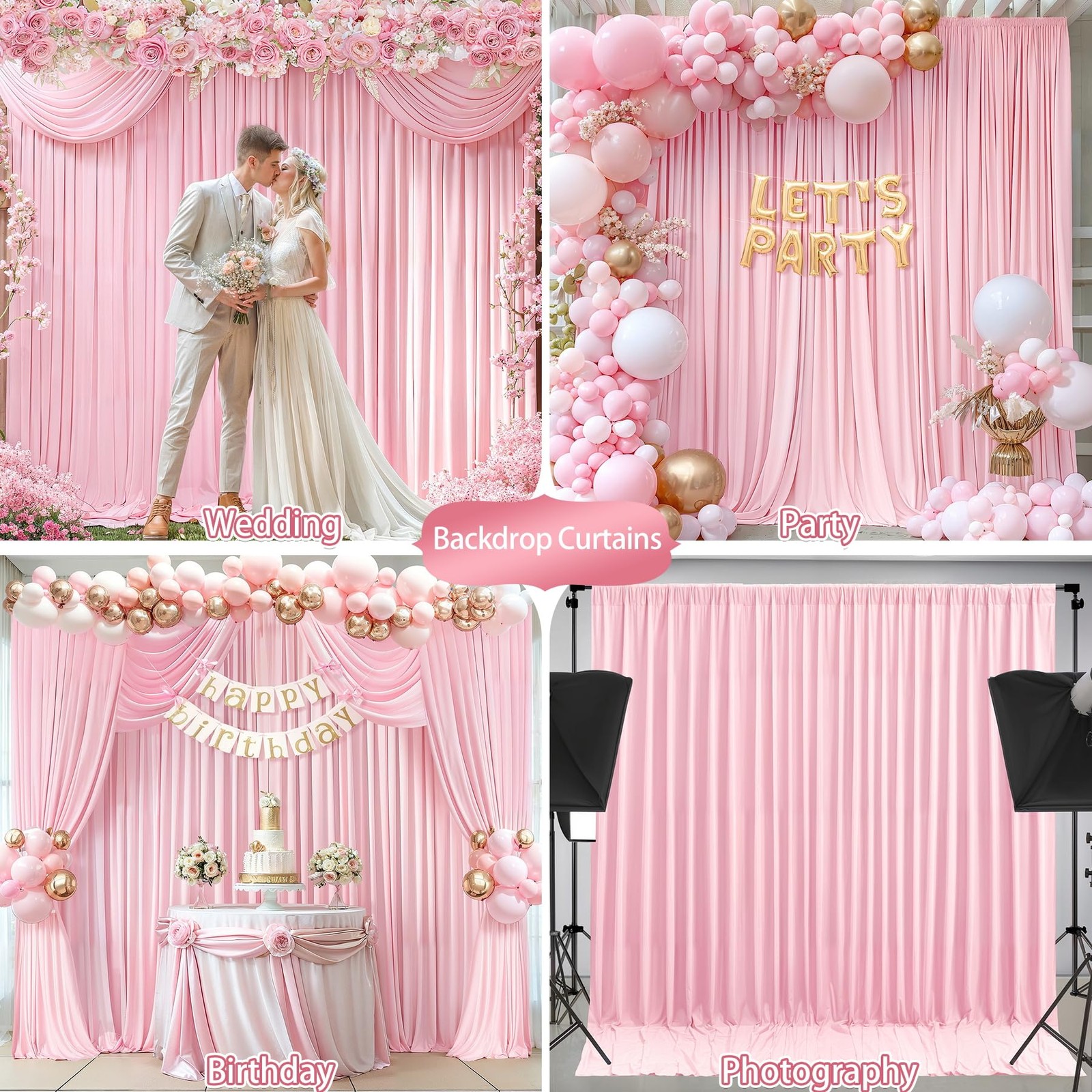 Best 8 x 10 ft Baby Pink Backdrop Curtains Photo Background Panels Wrinkle Free