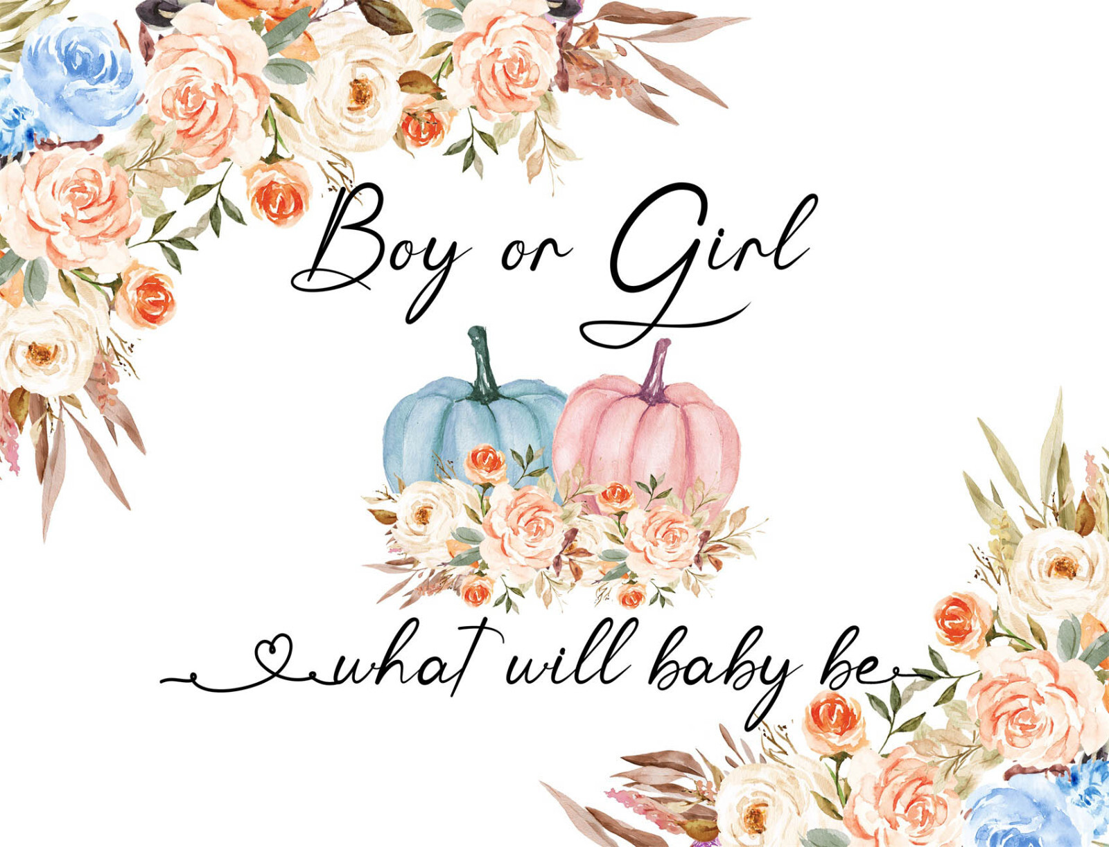 10x8ft Blue Pumpkin Pink Floral Gender Reveal Photo Background Studio Props