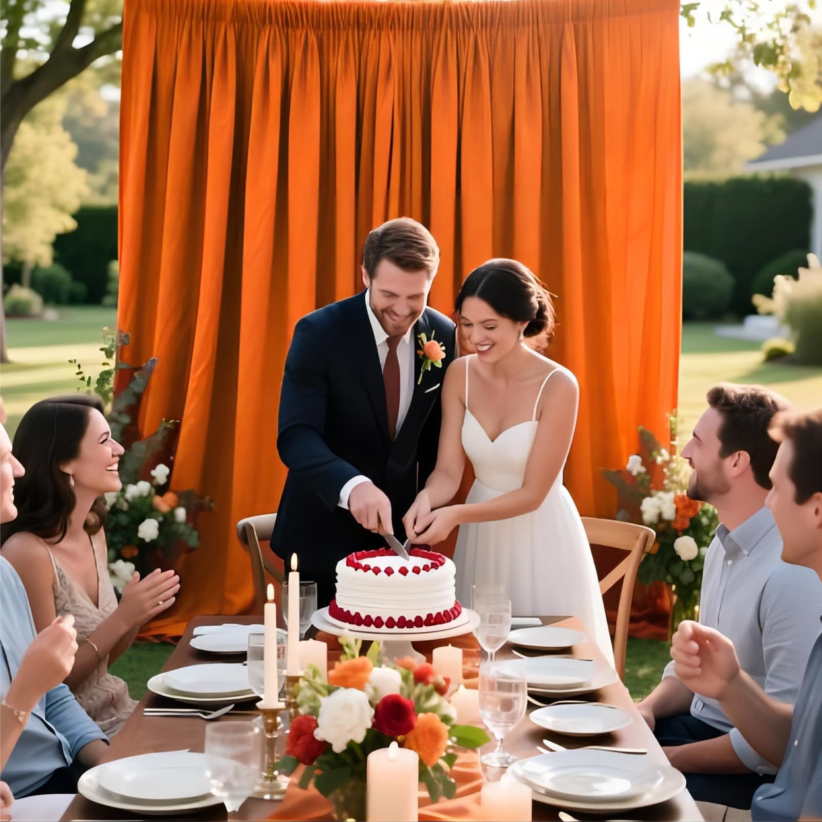 10Ft x 7Ft Orange Backdrop Curtains for Parties, Polyester Fabric Backdrop Dr…