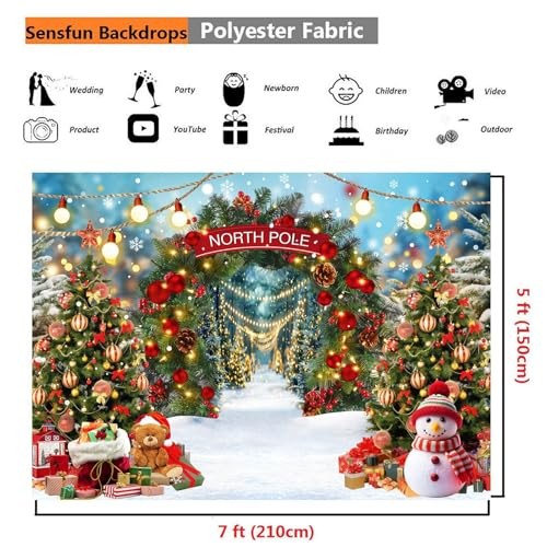North Pole 7x5ft (82.6″Wx59″H) Snowy Forest Xmas Tree Landscape