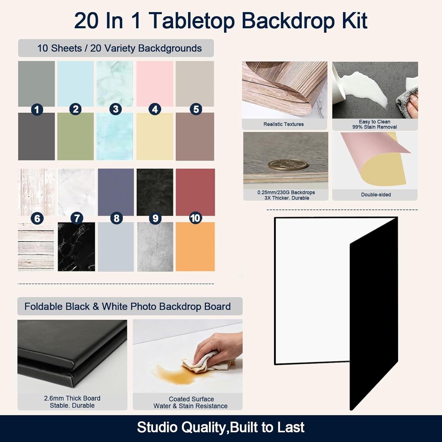 16.5×11.7 in Tabletop Photography Backdrop – Includes 20 Stunning Patterns
