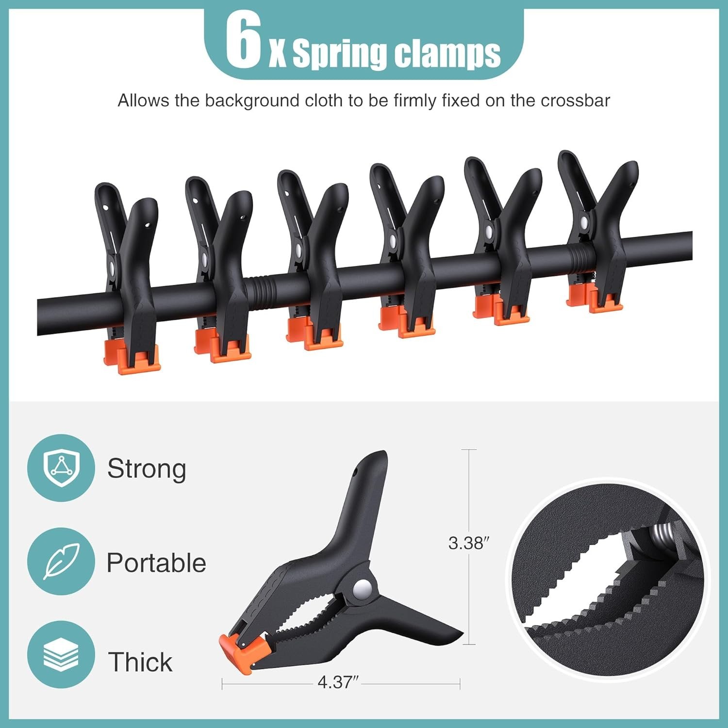 T-Shape Backdrop Adjustable Background Stand Screen Holder with 6 Spring Clamps