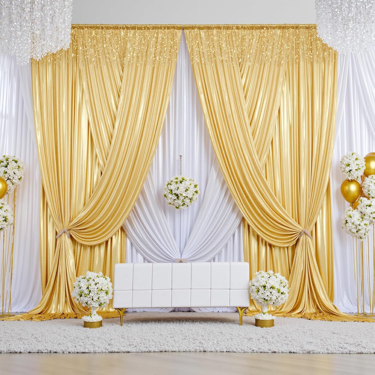 Gold Sequin Backdrop Curtain 40X10 Ft for Parties, Weddings & Events