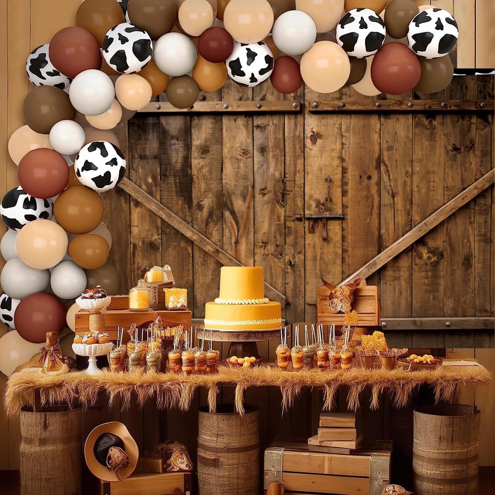 8×6.5ft Brown Barn Door Backdrop Wooden House Harvest Photo Background