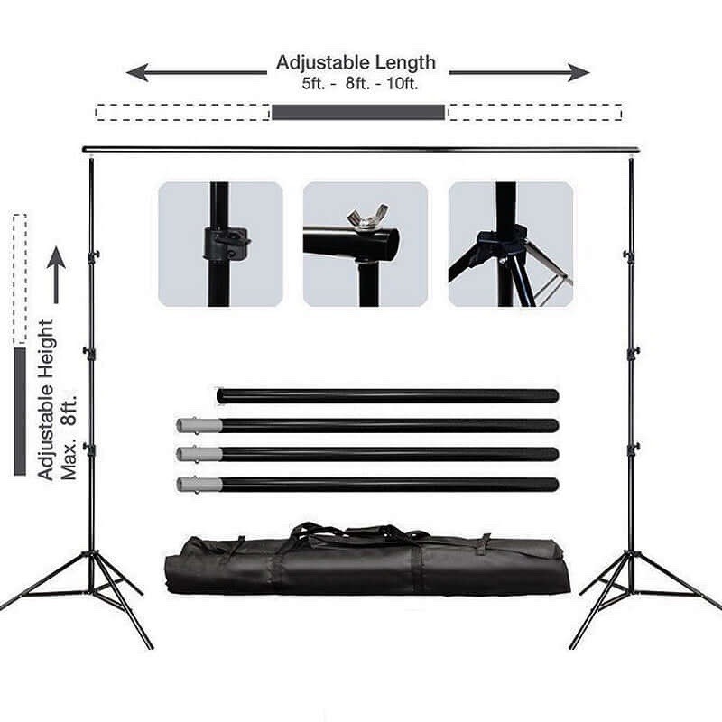 Backdrop 10Ft Adjustable Photography Video Muslin Background Support Stand Kit