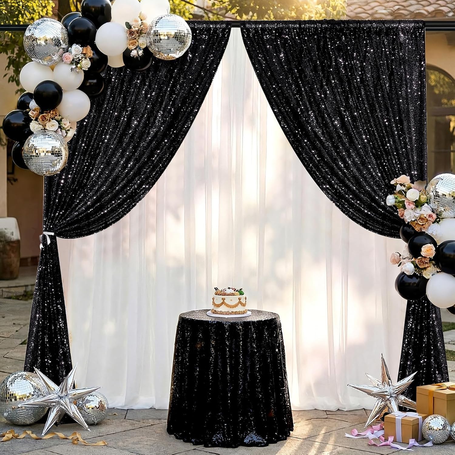 Black Backdrop Curtains for Parties 2 Panels 2ftx8ft Sequin Birthday Backdrop…