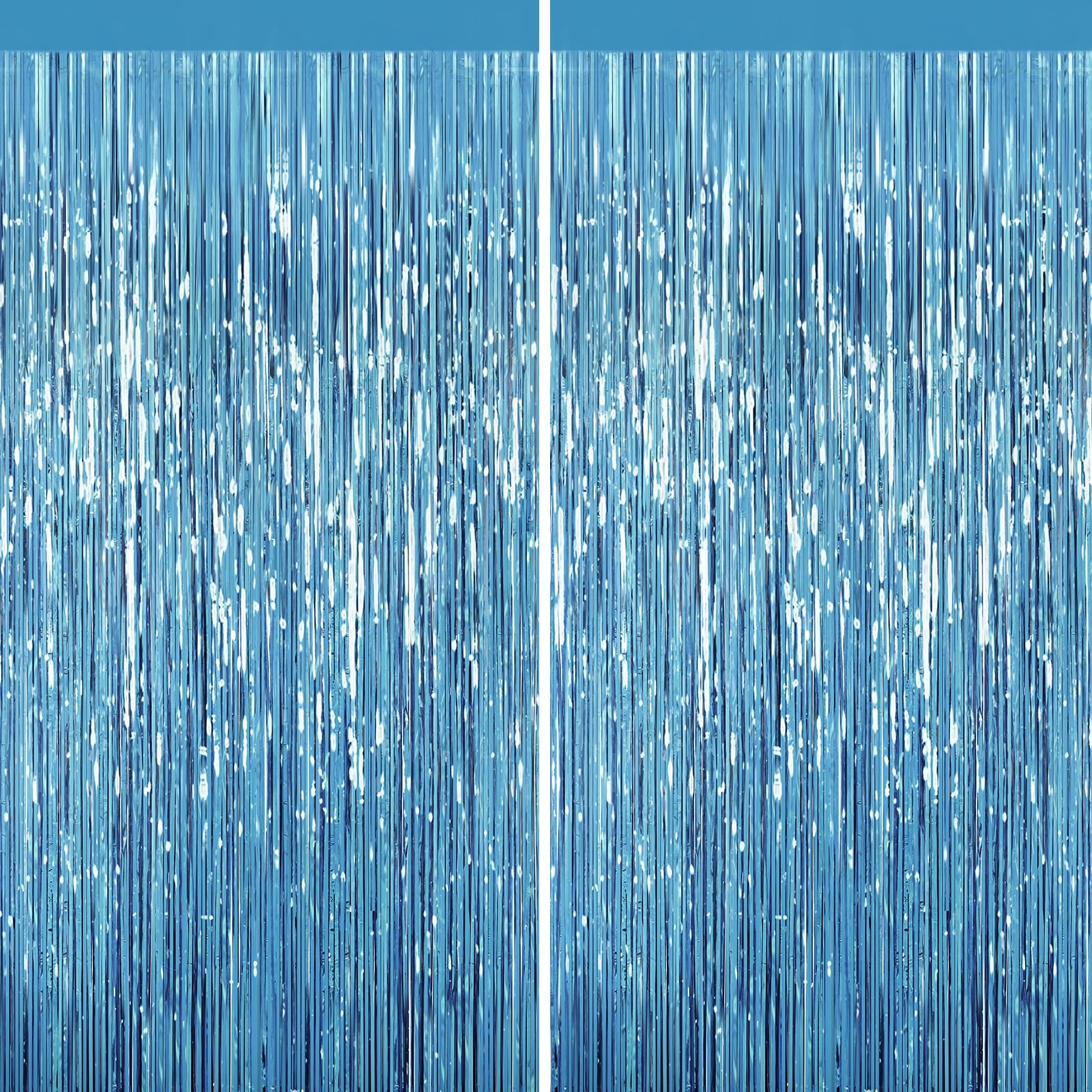 2 PCS Light Blue Tinsel Foil Fringe Curtain Party Photo Backdrop 3.3×6.6 Ft