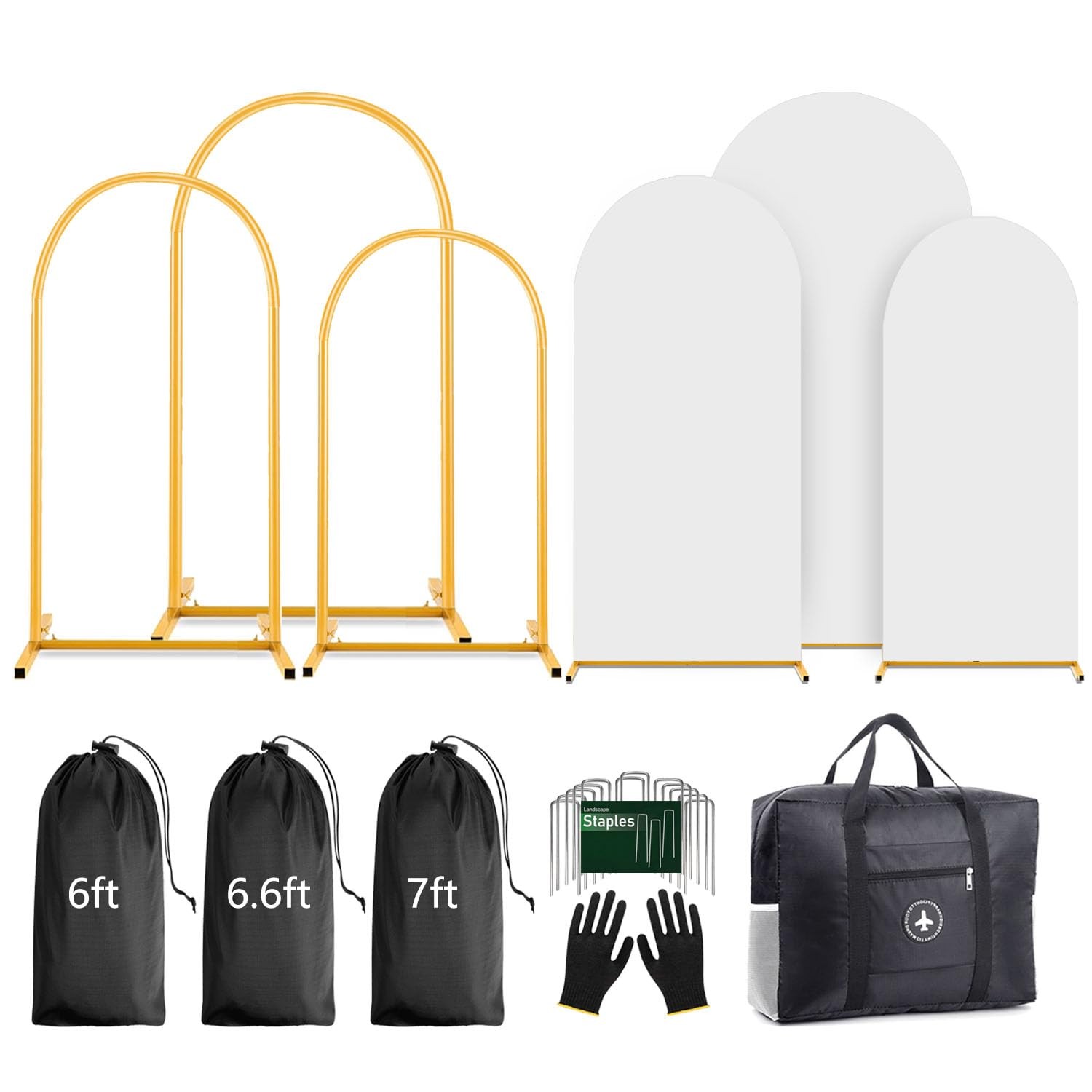 Arch Backdrop Stand and Cover Set (7.2ft,6.6ft,6ft) Metal Arch Frame Stand Go…
