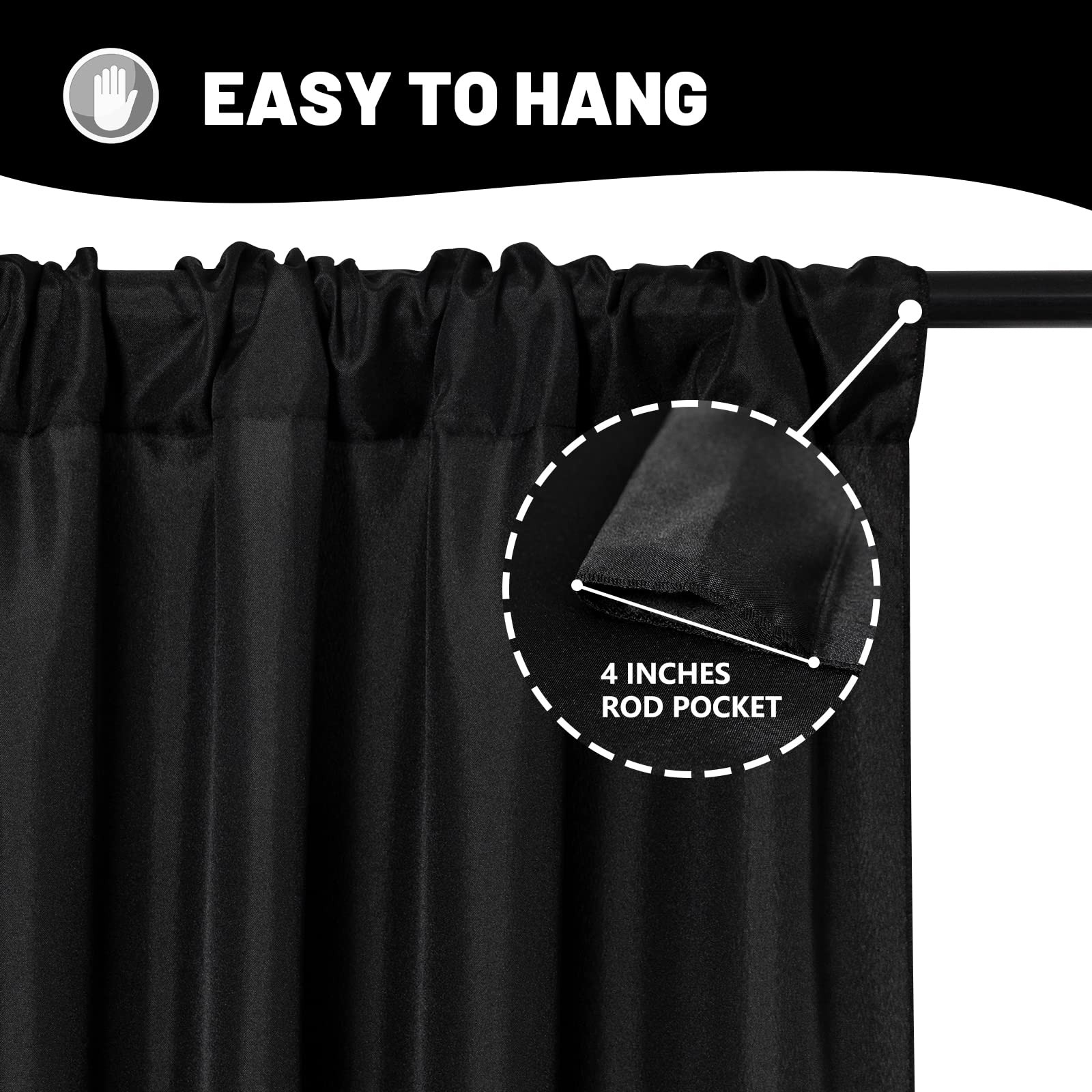 2 Panels 5ft x 8ft Black Backdrop Curtain, Rod Pocket, Birthday, Party, Decor