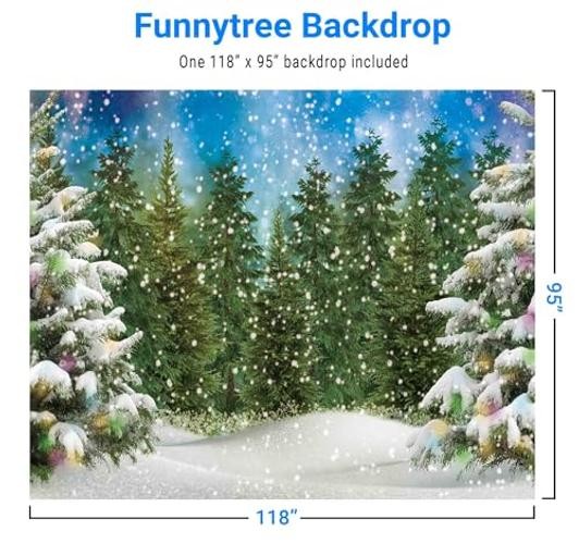 10x8FT Snowy Christmas Pine Tree Landscape Backdrop – Winter Forest Landscape