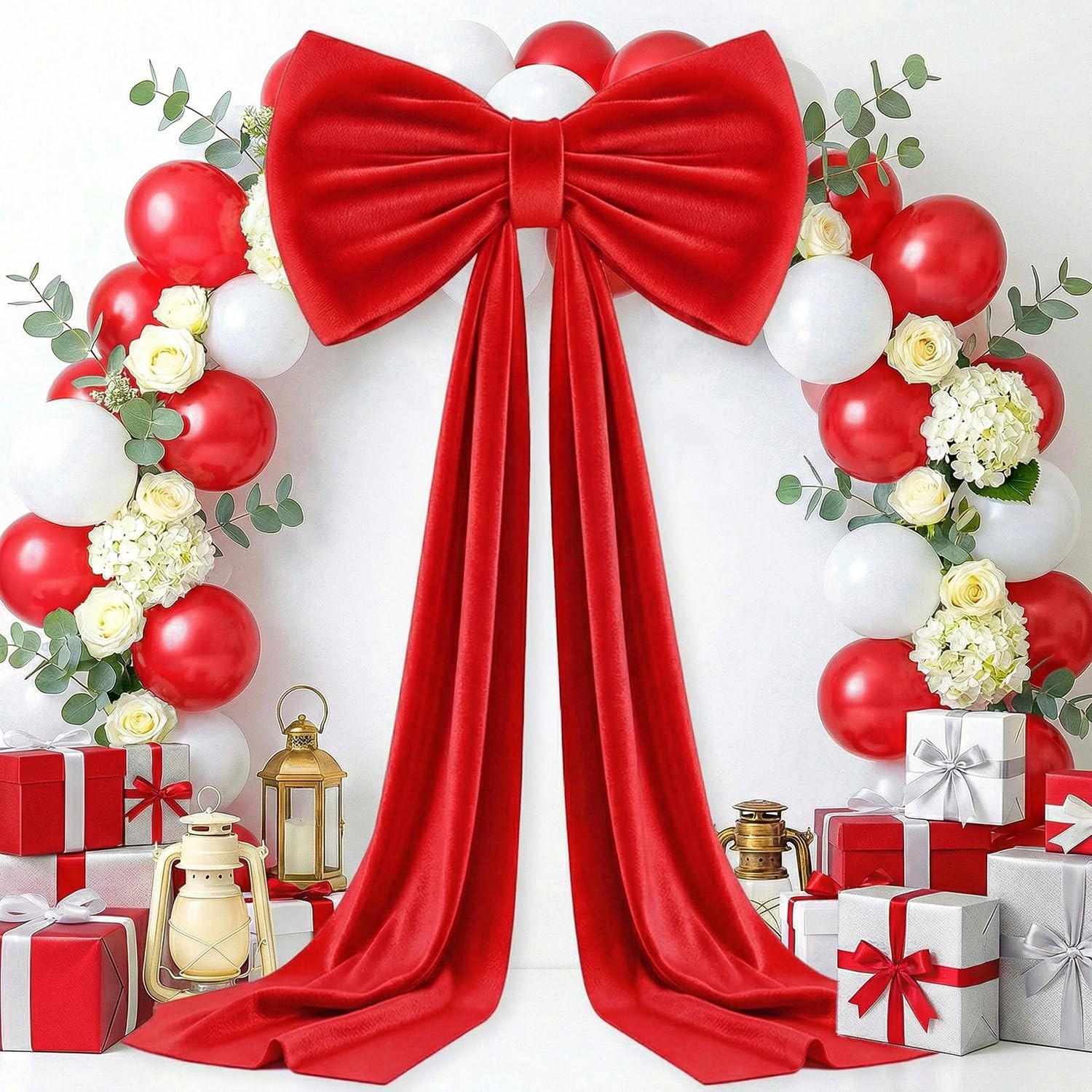 Giant Red Velvet Bow With Long Ribbon 75×23 Inch Backdrop Birthday Decor