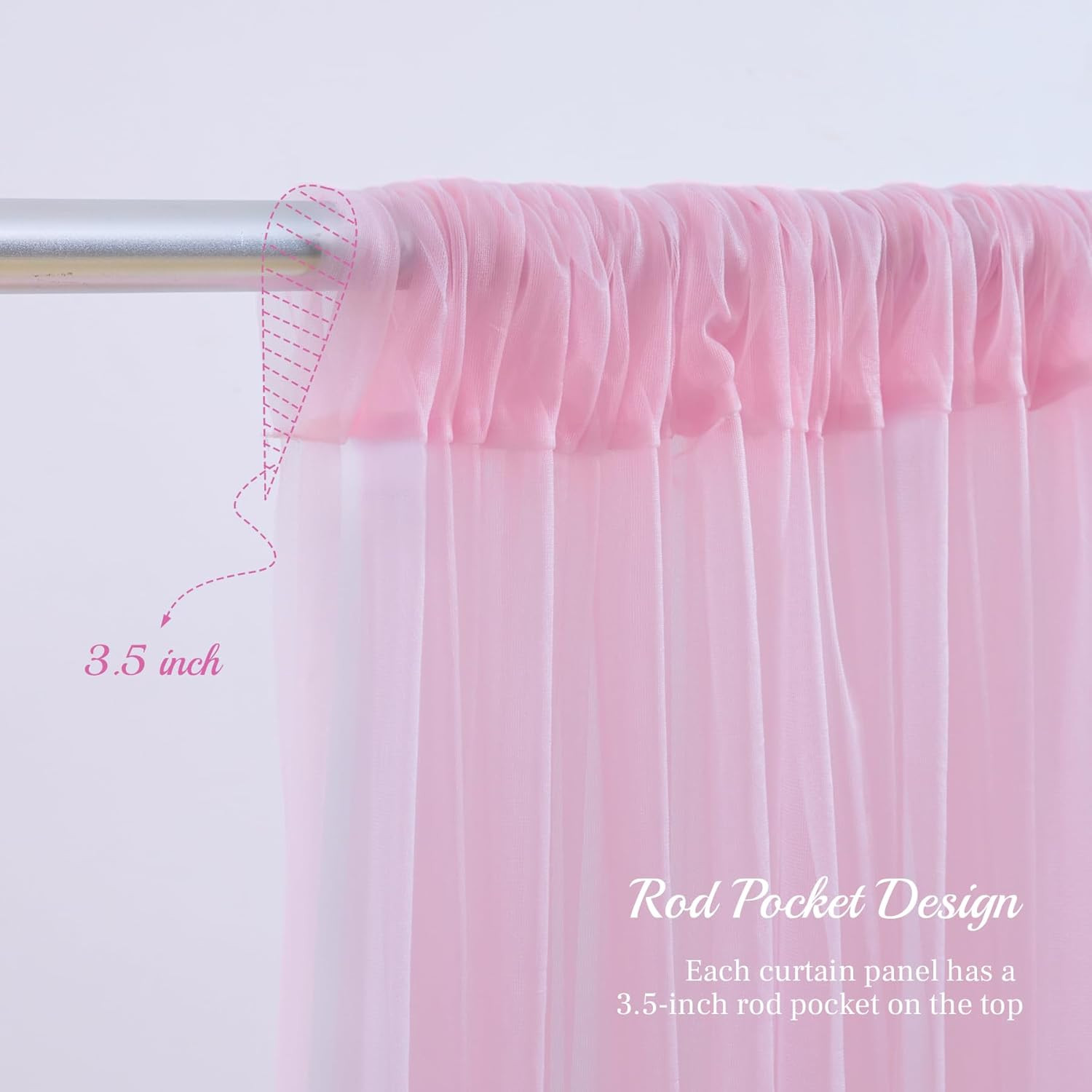 10X10Ft Pink Tulle Backdrop Curtain with Lights String for Parites, Sheer Backdr