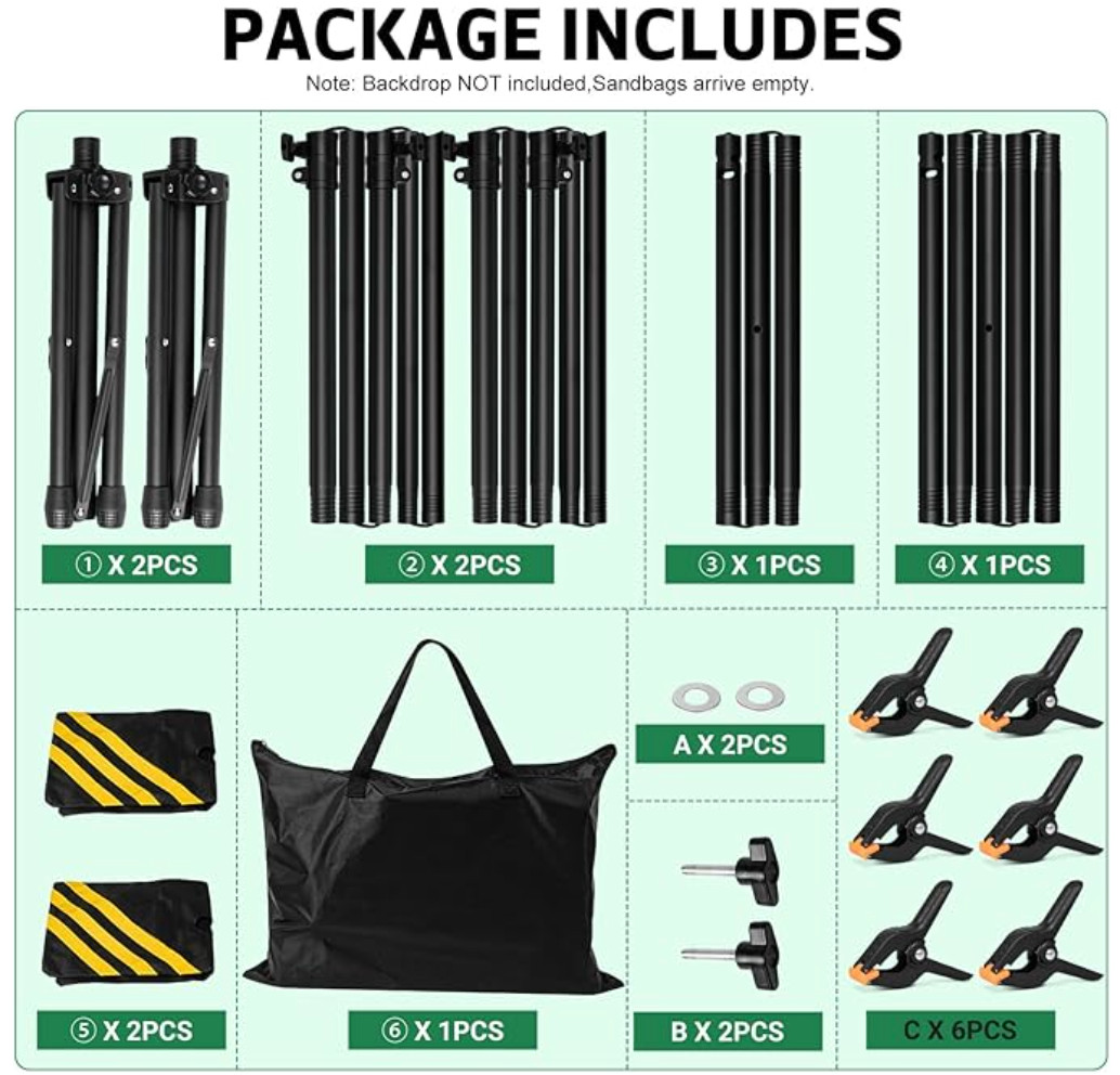 3-in-1 Adjustable Backdrop Stand 10 x 7.5 FT, Portable Photography Background St