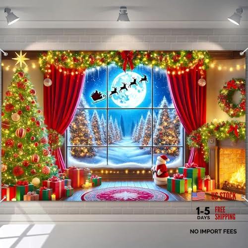 Merry Christmas Backdrop 71×43 Inch Winter Forest Decor Banner #08