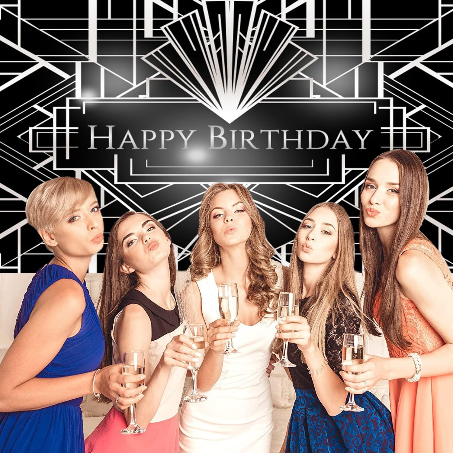 Black Silver Birthday Backdrop 10x8ft Photography Background for Party
