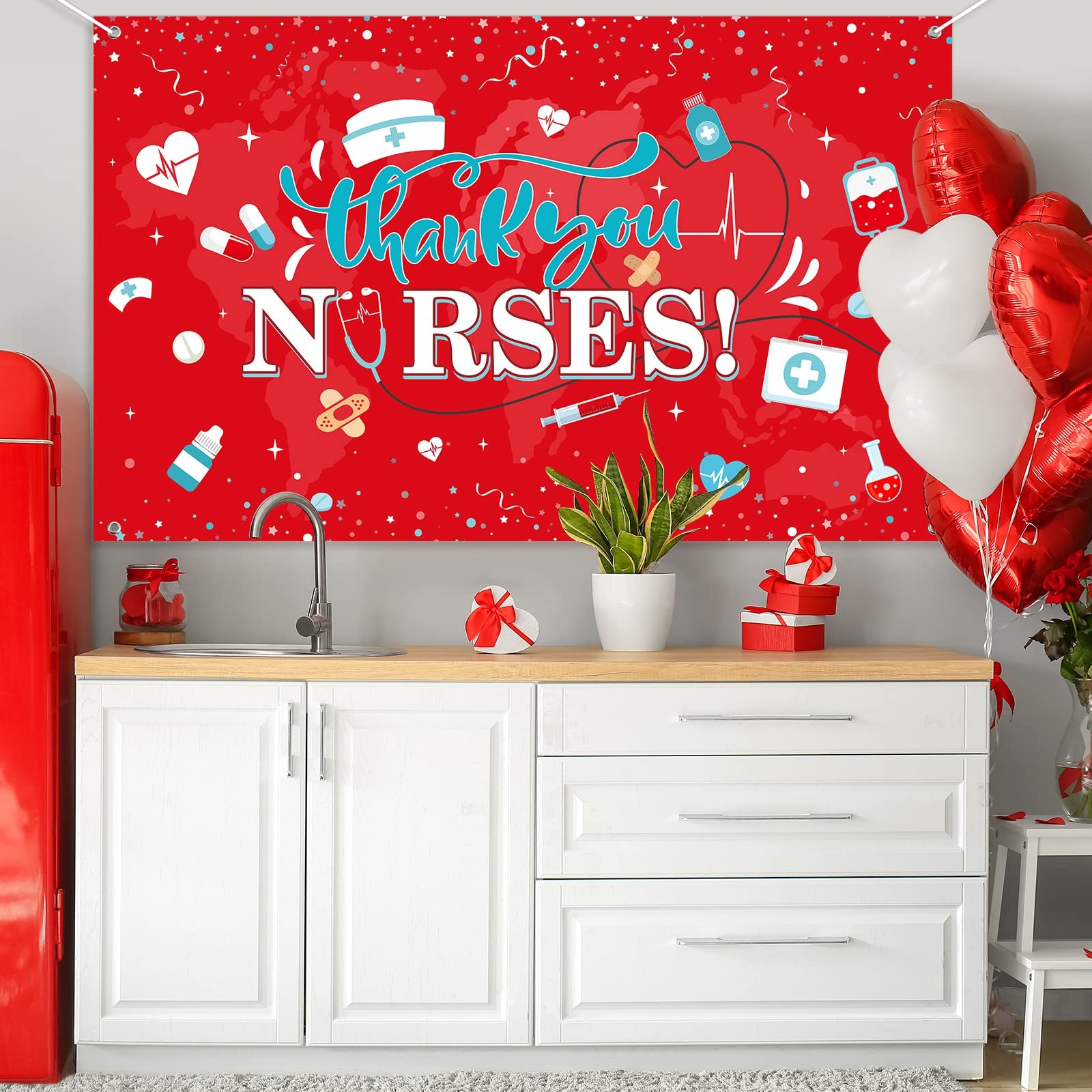 Thank You Nurses Backdrop Decoration,Large Fabric 2025 Nurses Week Backdrop B…