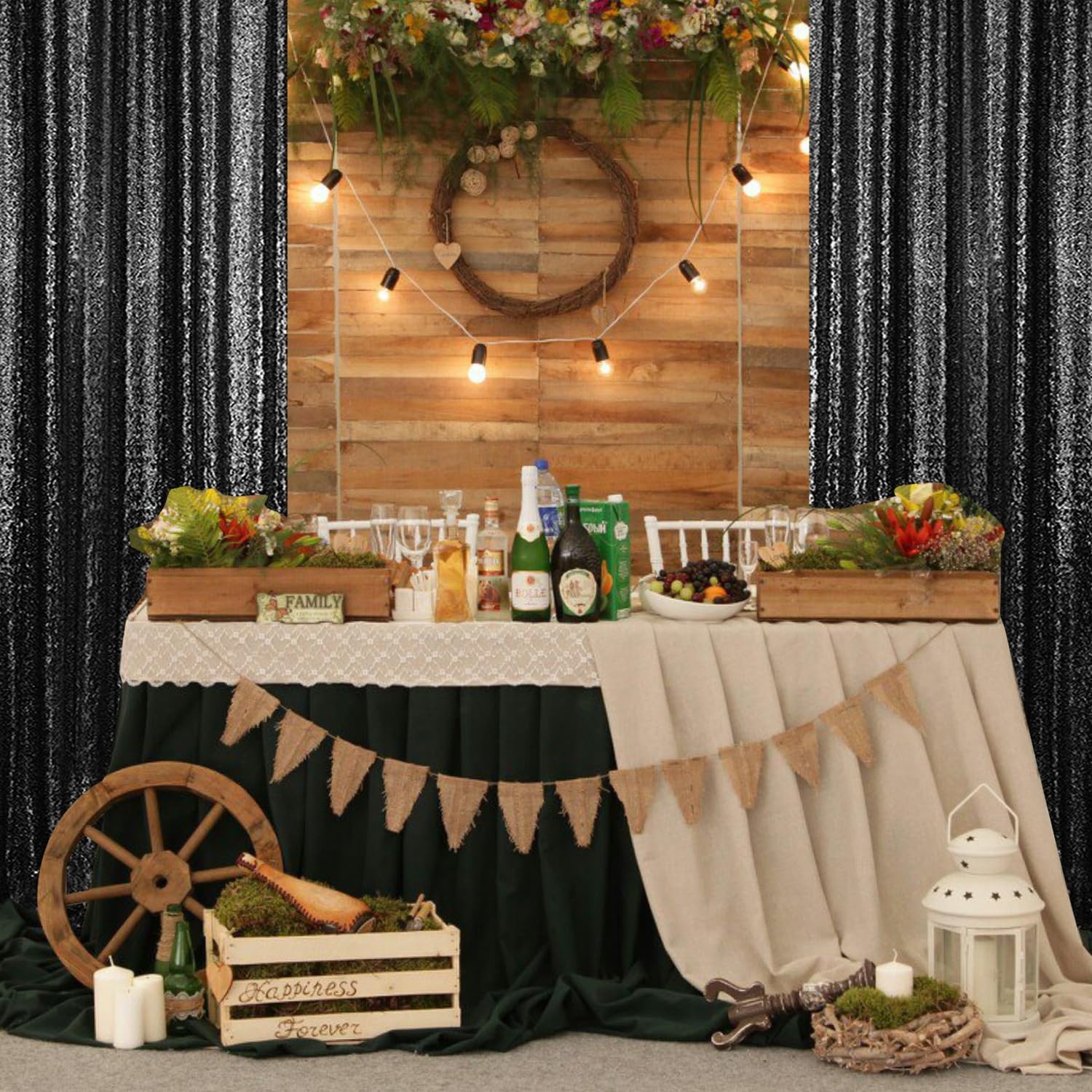 4 PCS 2x8ft Black Sequin Backdrop Curtains Glitter Photography Background Hub