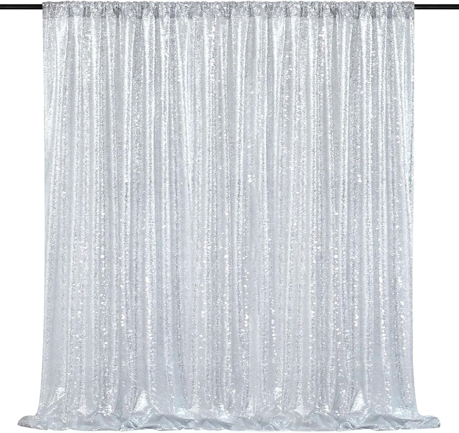 Silver Sequin Backdrop 7Ft X 7Ft Glitter Photo Booth Backdrop Curtains for Weddi