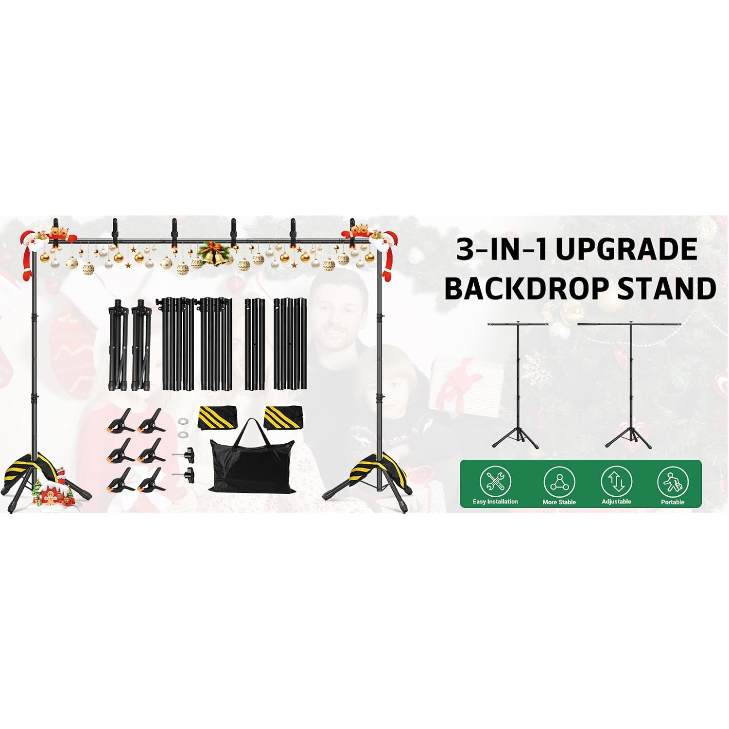 3-in-1 Portable Backdrop Stand Adjustable Background Banner Holder Tripod Metal
