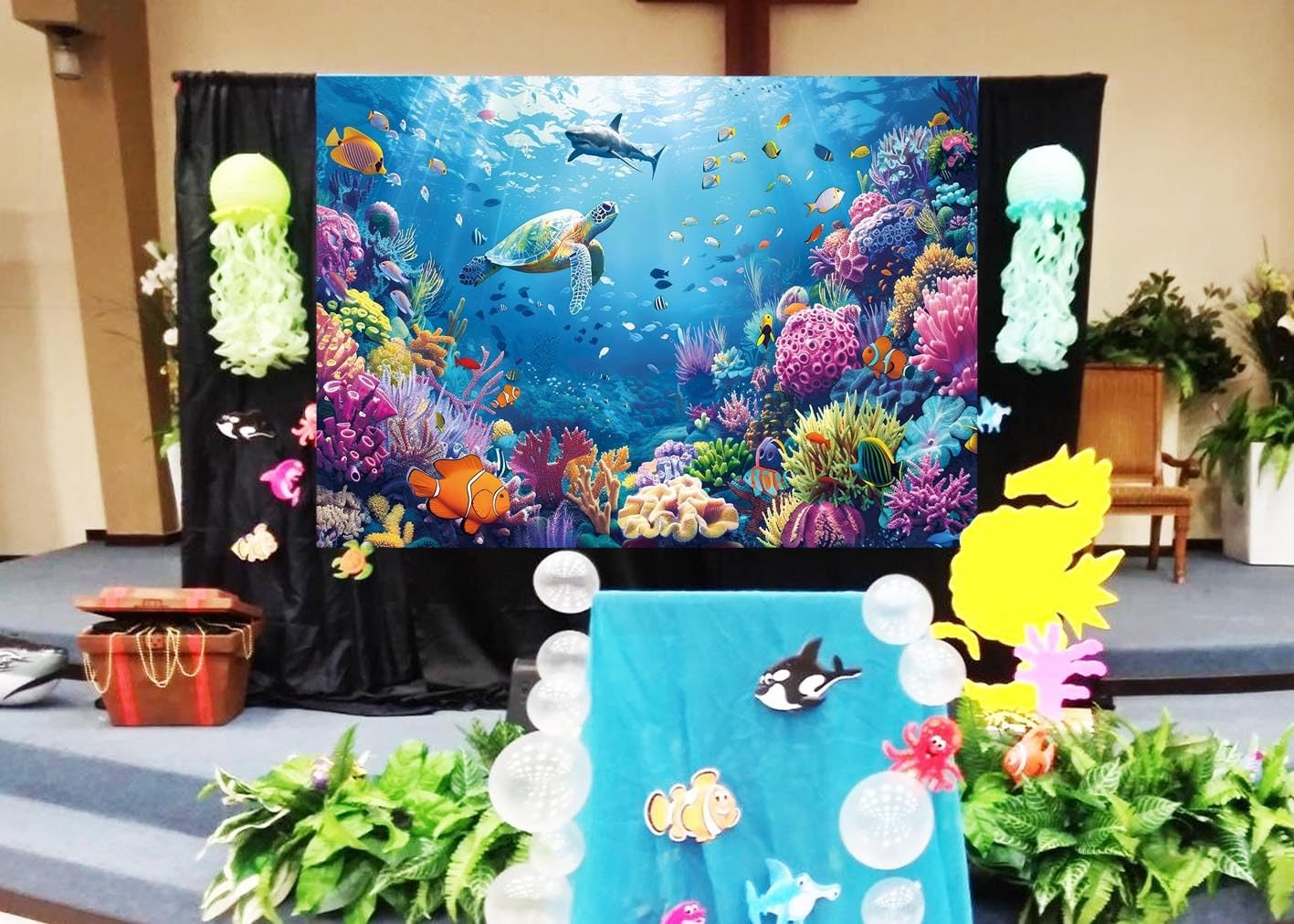 PGSWEER Under The Sea Photography Backdrop 7x5FT Ocean Underwater 7x5FT, Blue
