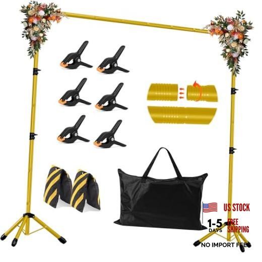 10×8.5 FT Backdrop Stand for Parties, Adjustable Photo Backdrop 10×8.5ft Gold