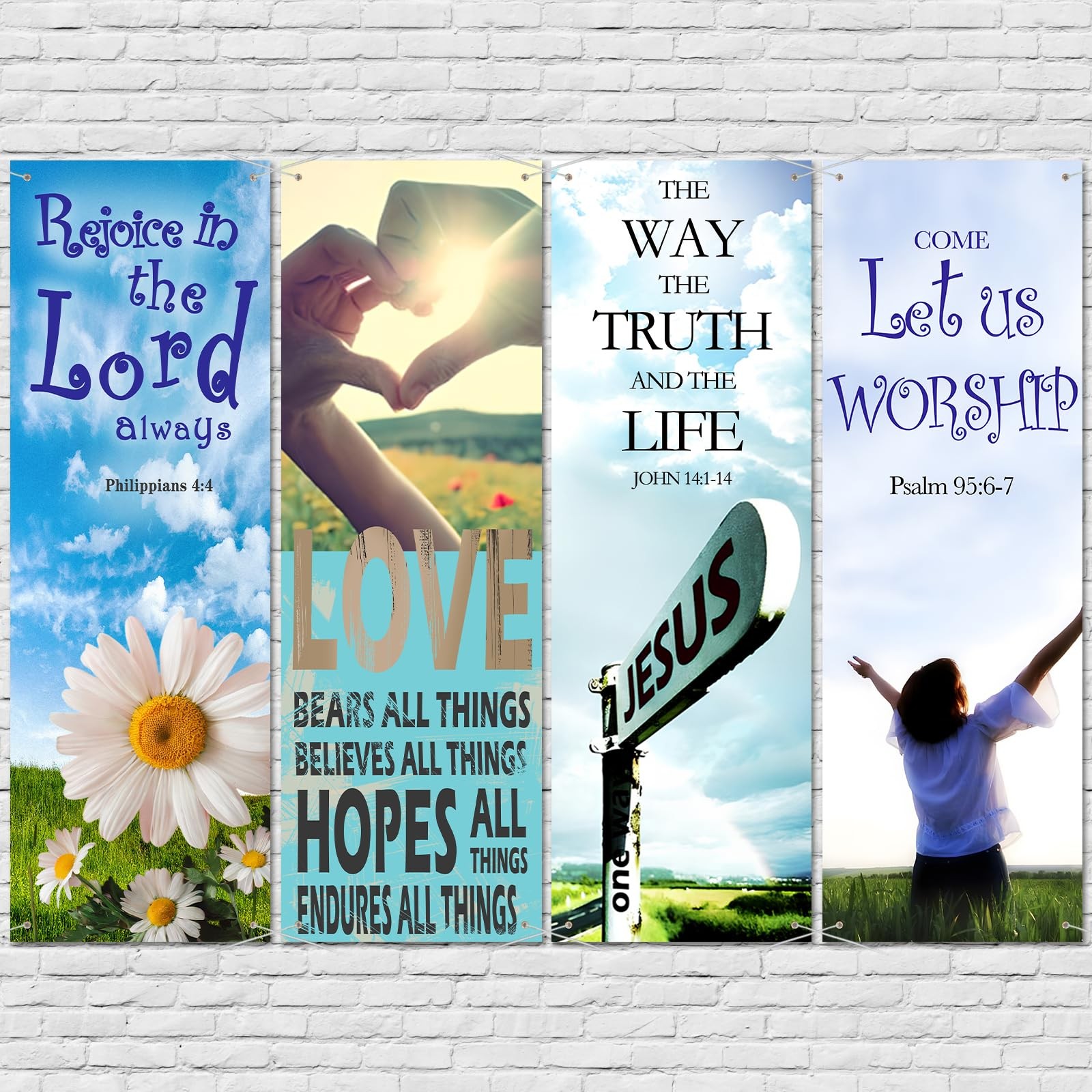 4 Pcs 5.9 Ft Church Banners for Sanctuary Wall Worship Scripture Christmas Ba…