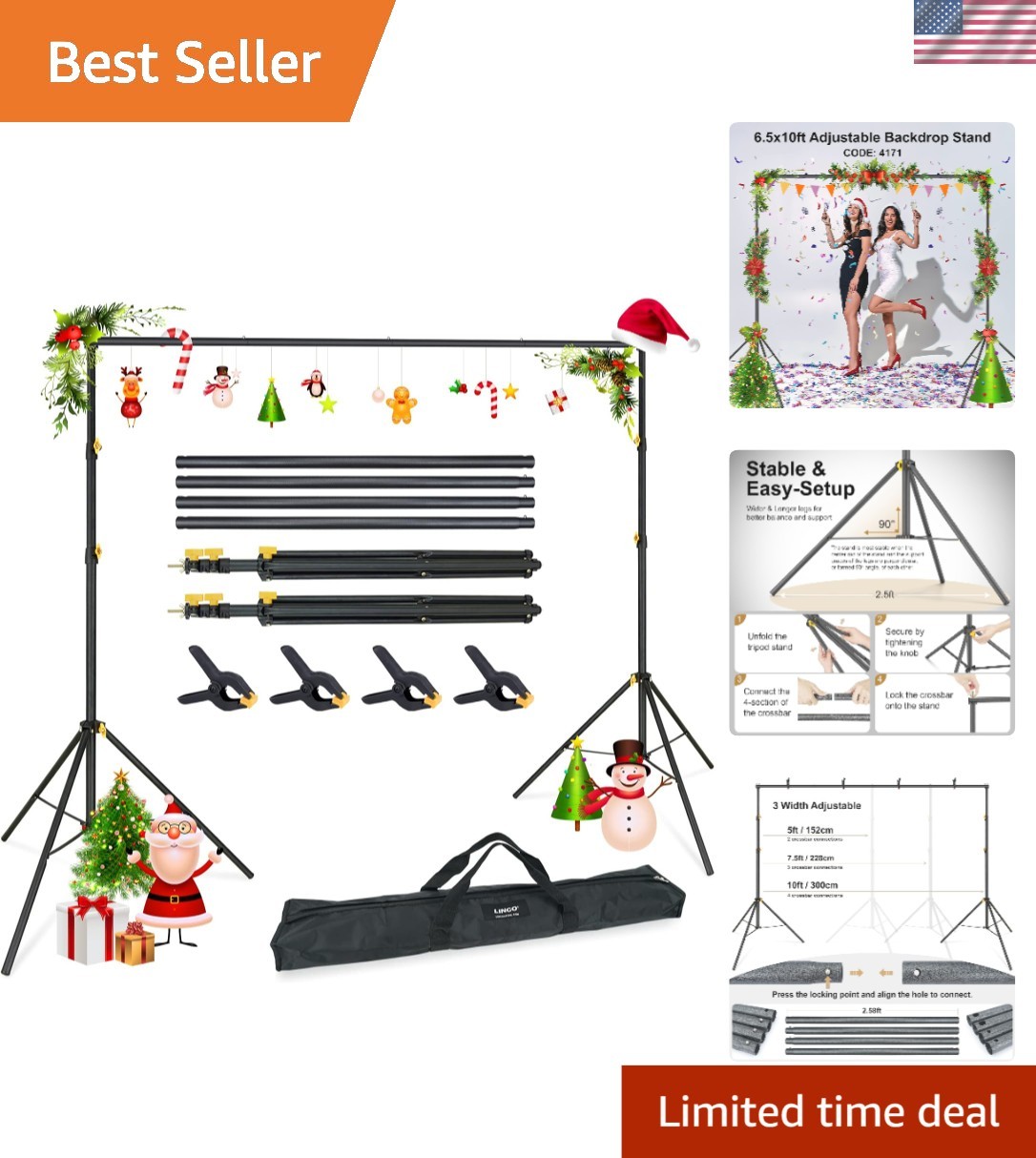 10×6.5ft Adjustable Backdrop Support Stand Kit with Carrying Bag for Events