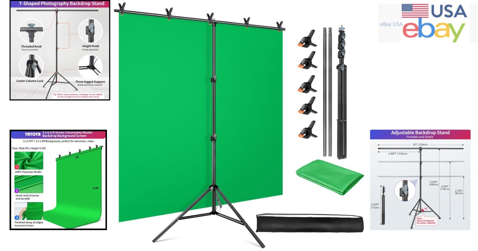 5×6.5ft Green Screen Kit with Adjustable Height Stand for Gaming & Recording