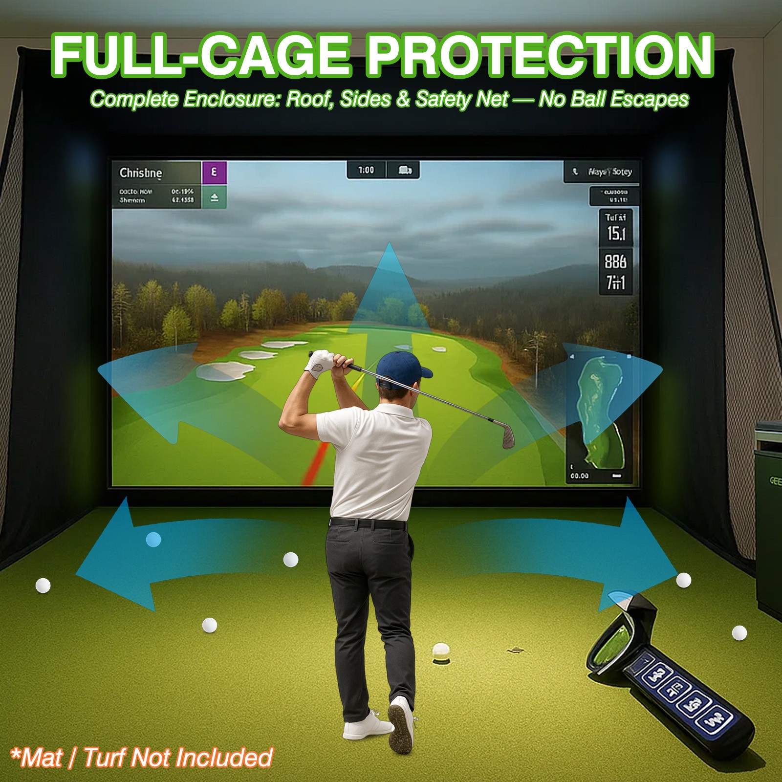 Indoor Golf Simulator Cage with Heavy Duty Triple-Layer Impact Screen for Home