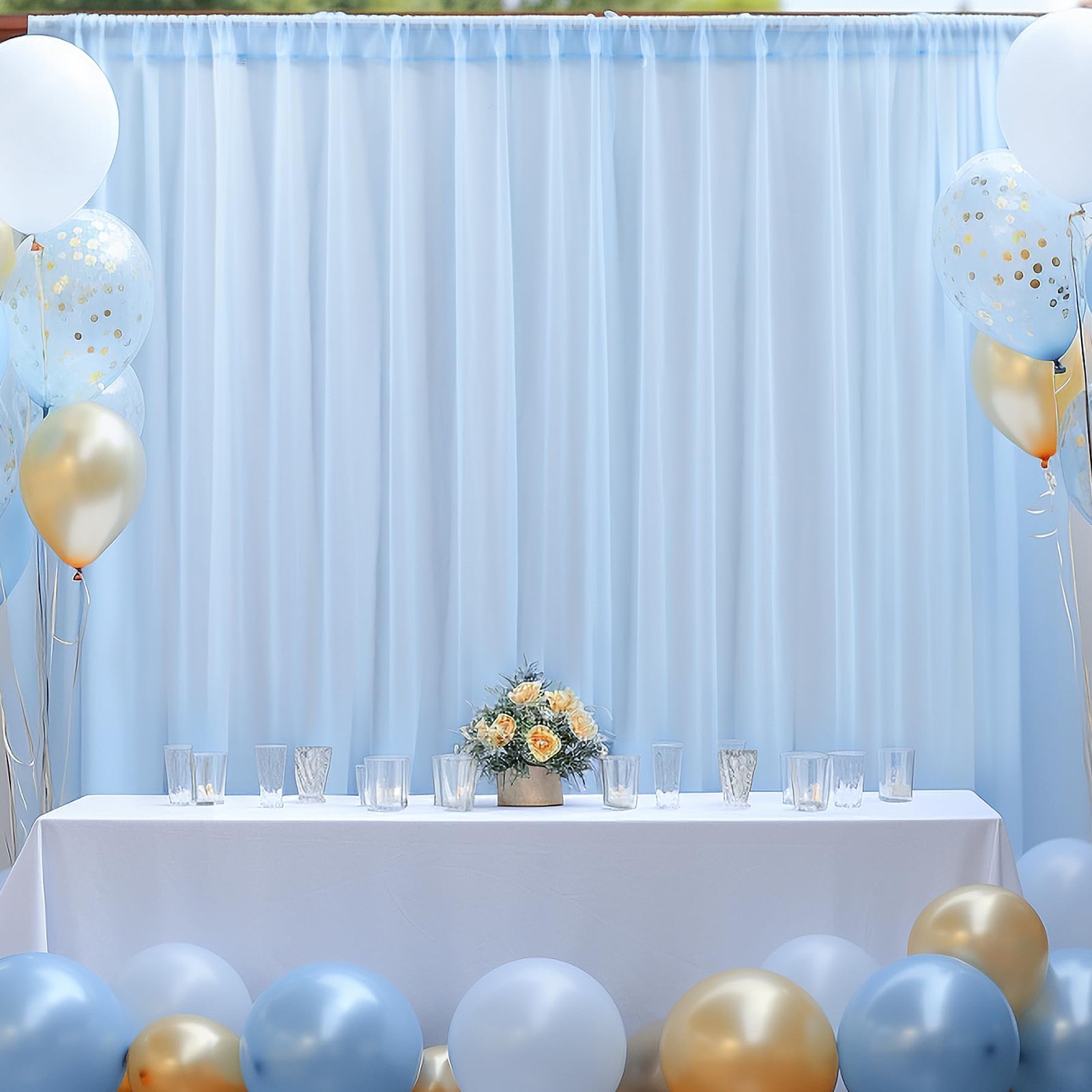 10×10 ft Blue Tulle Backdrop Curtains 2 Panels for Parties Wedding Photo