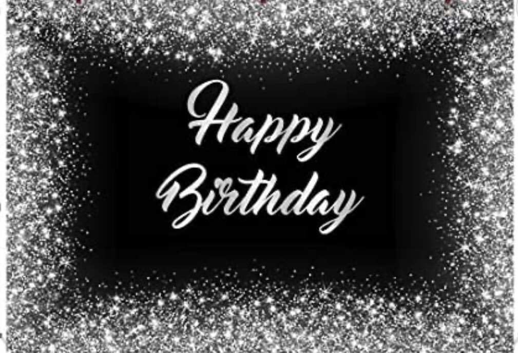 Happy Birthday Backdrop, Black, white, silver