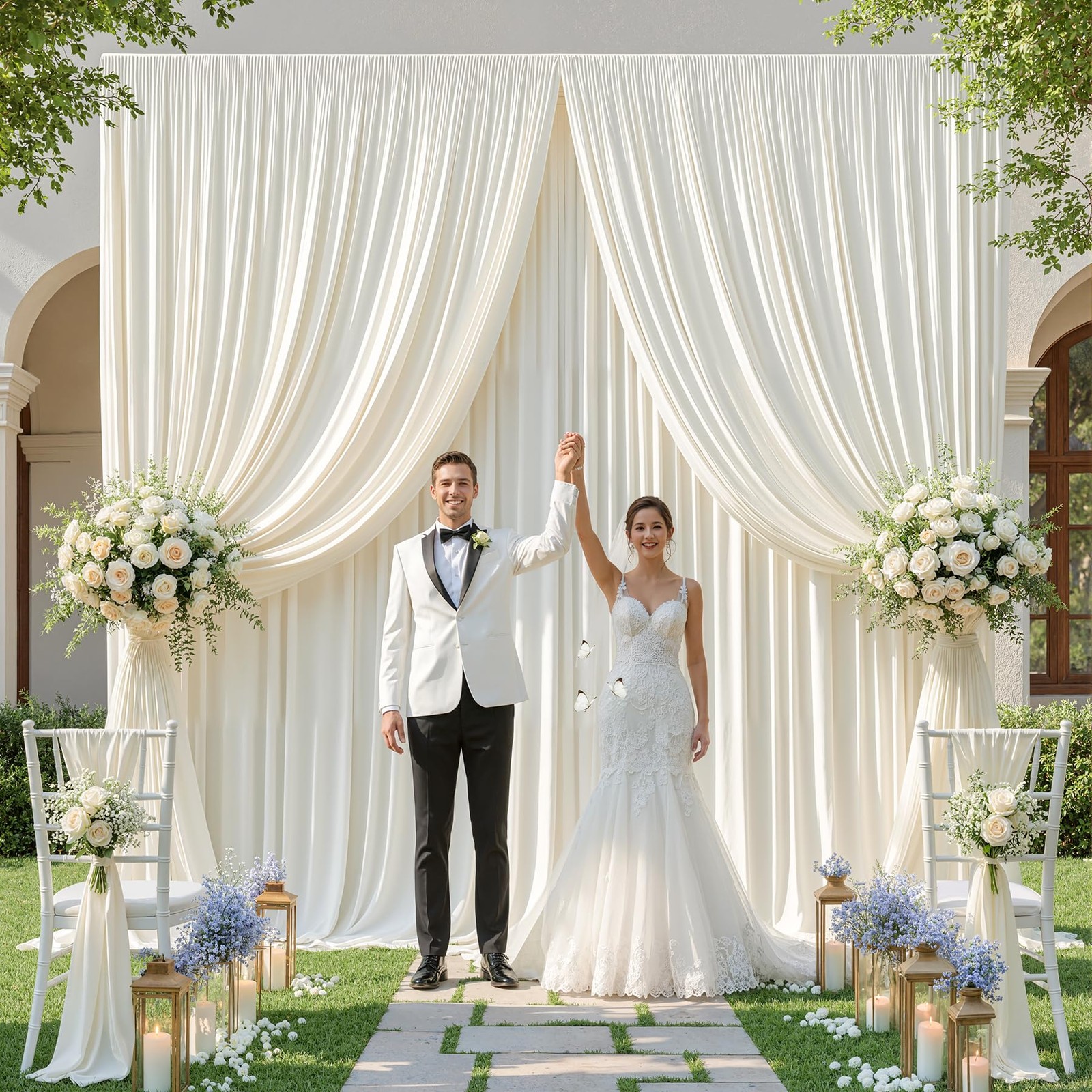 10x10ft Cream White Backdrop Curtains for Wedding Parties Wrinkle Free Blue C…