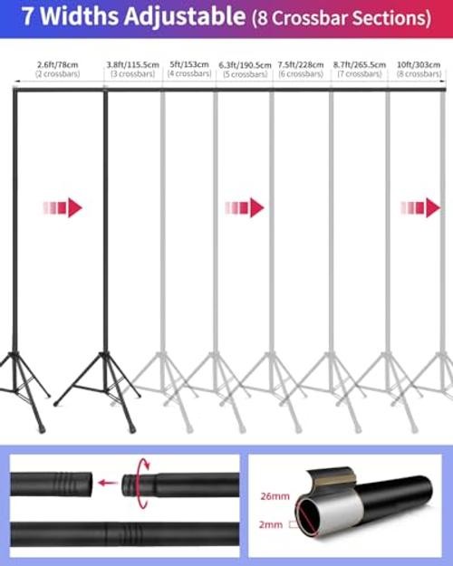 Backdrop Stand 10 x 8 Ft (WxH), Adjustable Photography Background Stand 10x8FT
