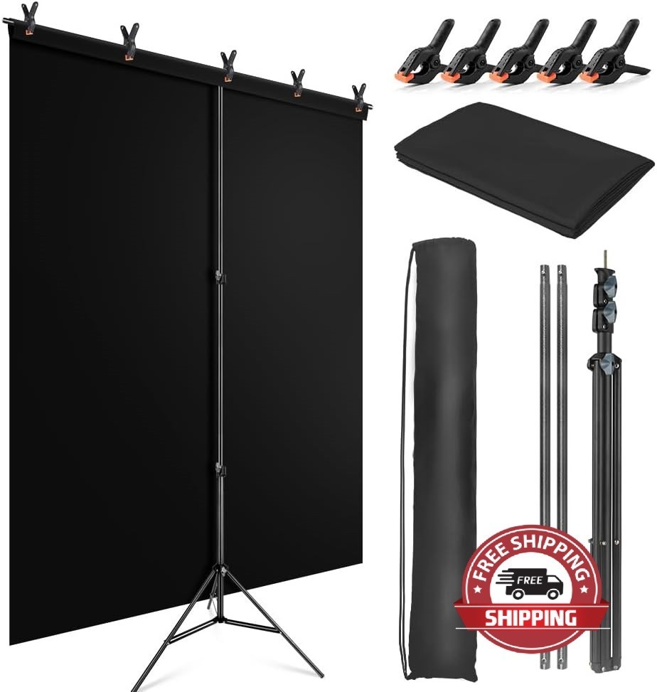 Fondo De Fotografia Negro Solido Para Estudio De Video De 5 X 6 Pies Con Soporte